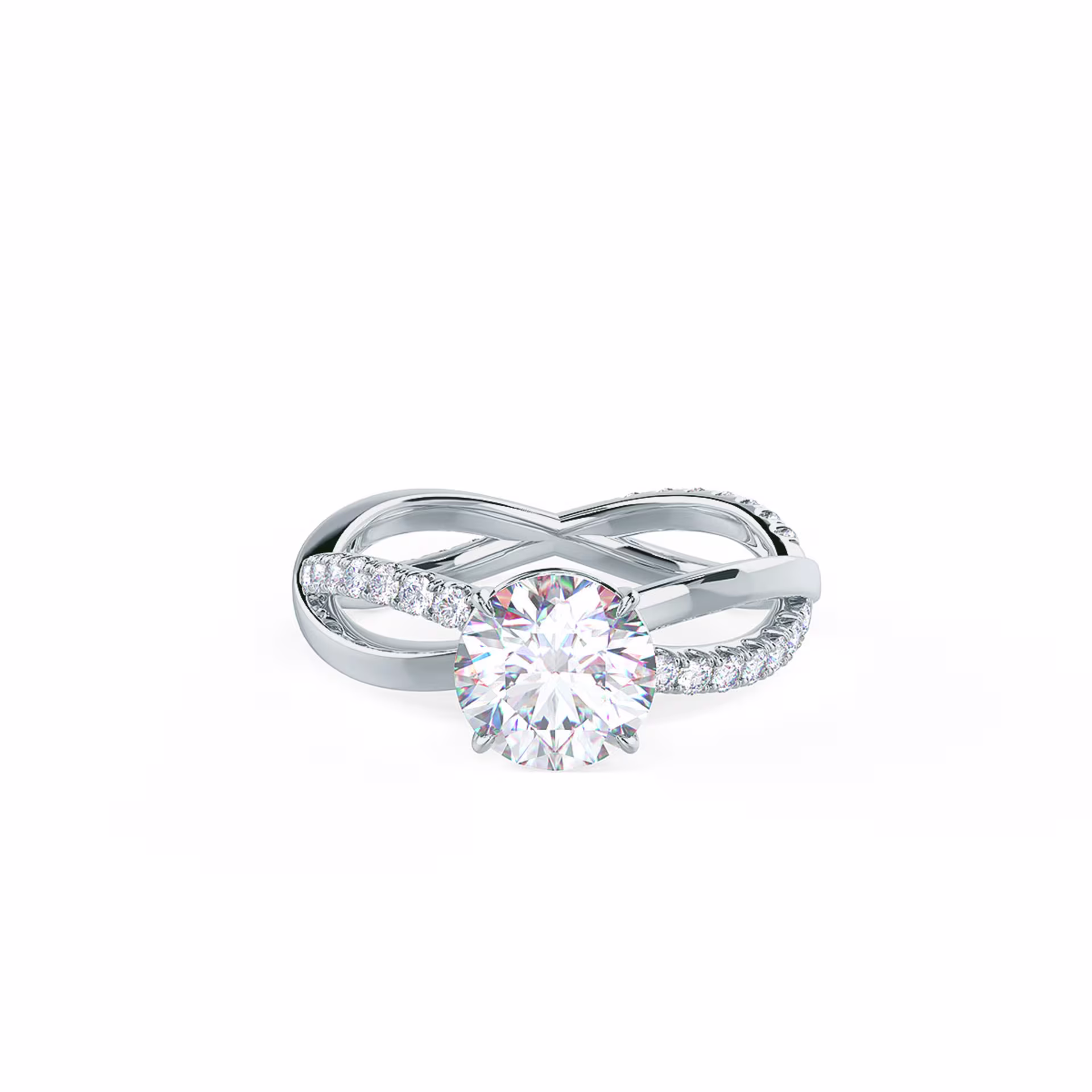 Infinity Twist Setting Lab Diamond Engagement Ring Rendering In Front View Design AD154