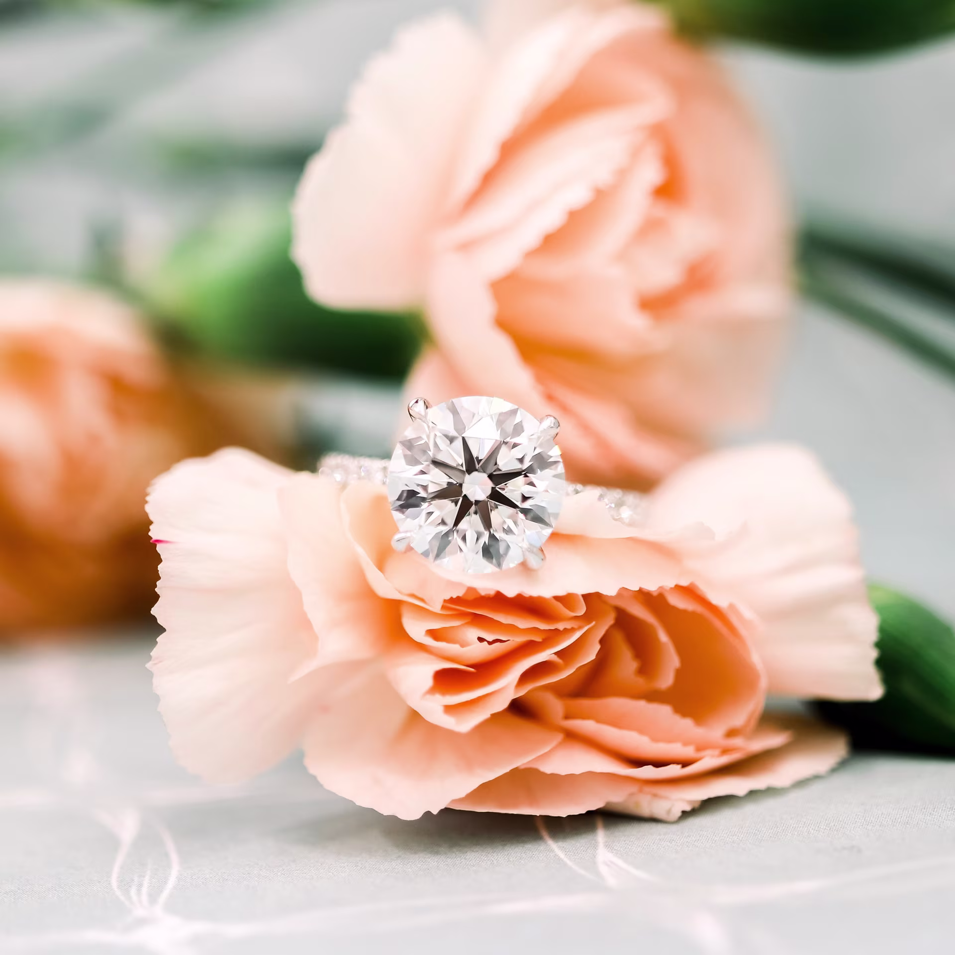 platinum pave engagement ring with lab diamond