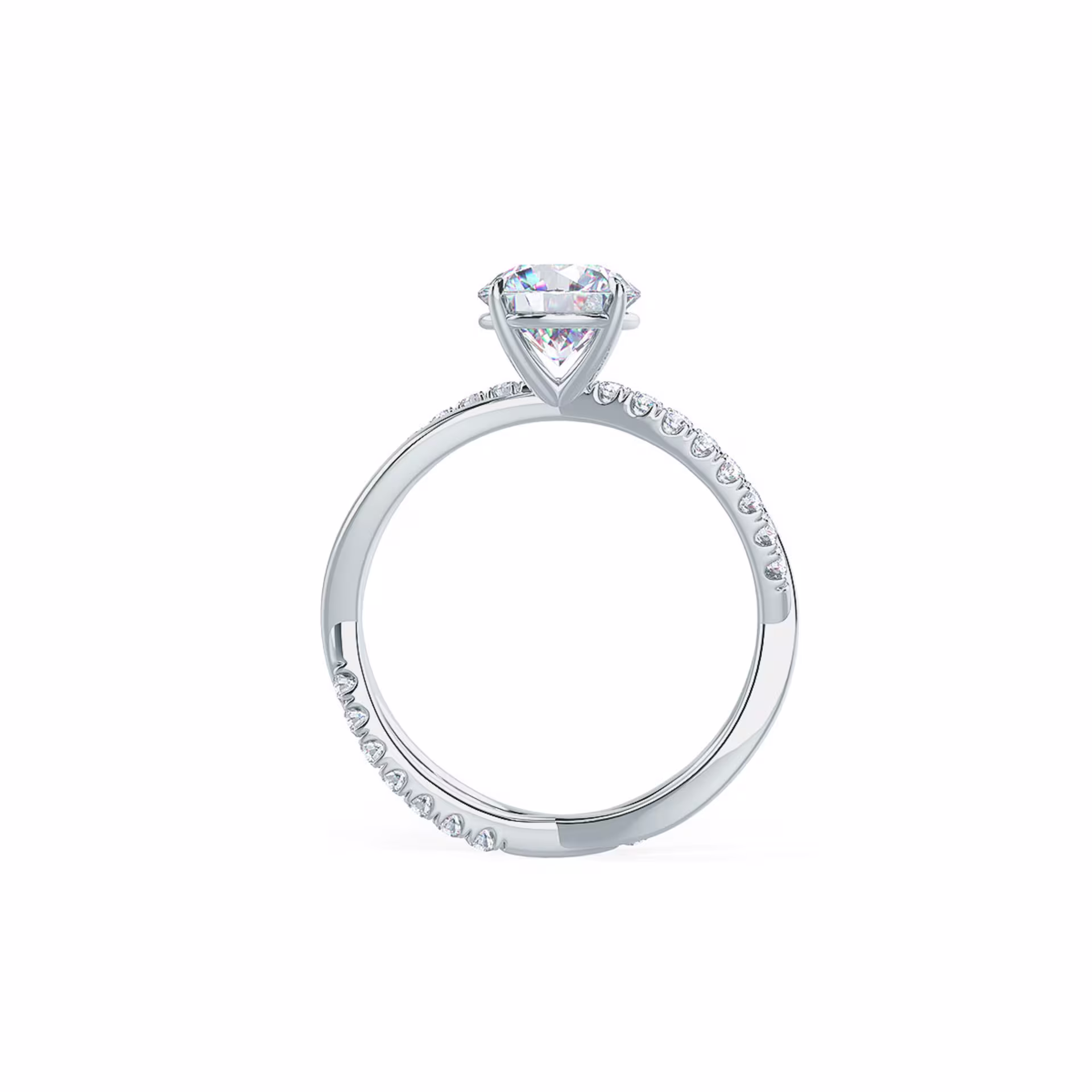 Infinity Twist Setting Lab Diamond Engagement Ring Rendering In Profile View Design AD154