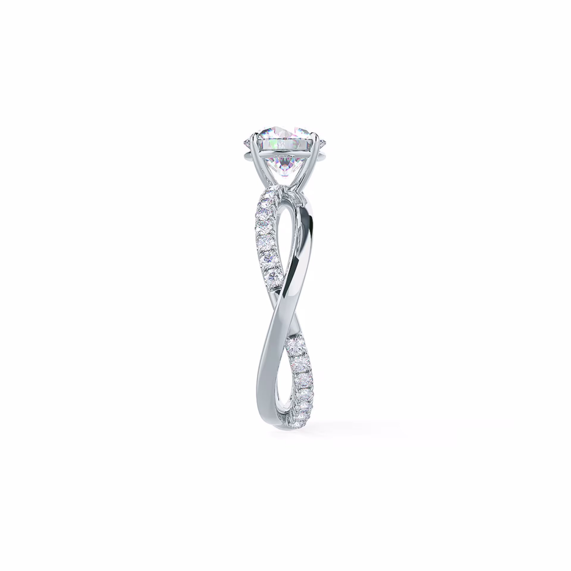 Infinity Twist Setting Lab Diamond Engagement Ring Rendering In Side View Design AD154
