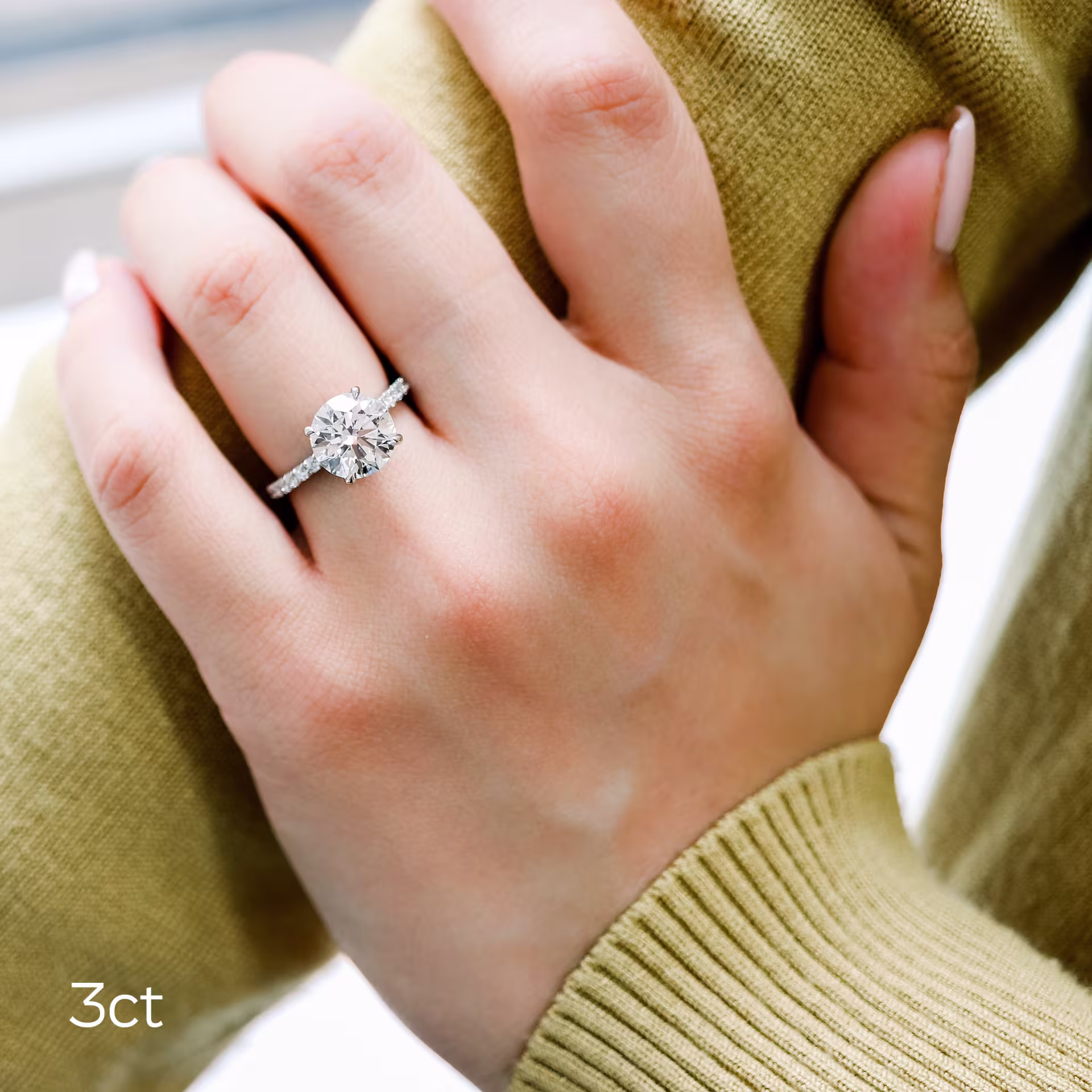 3.0 ct Created Diamonds set in Platinum Round Petite Four Prong Pavé Setting (Main View)