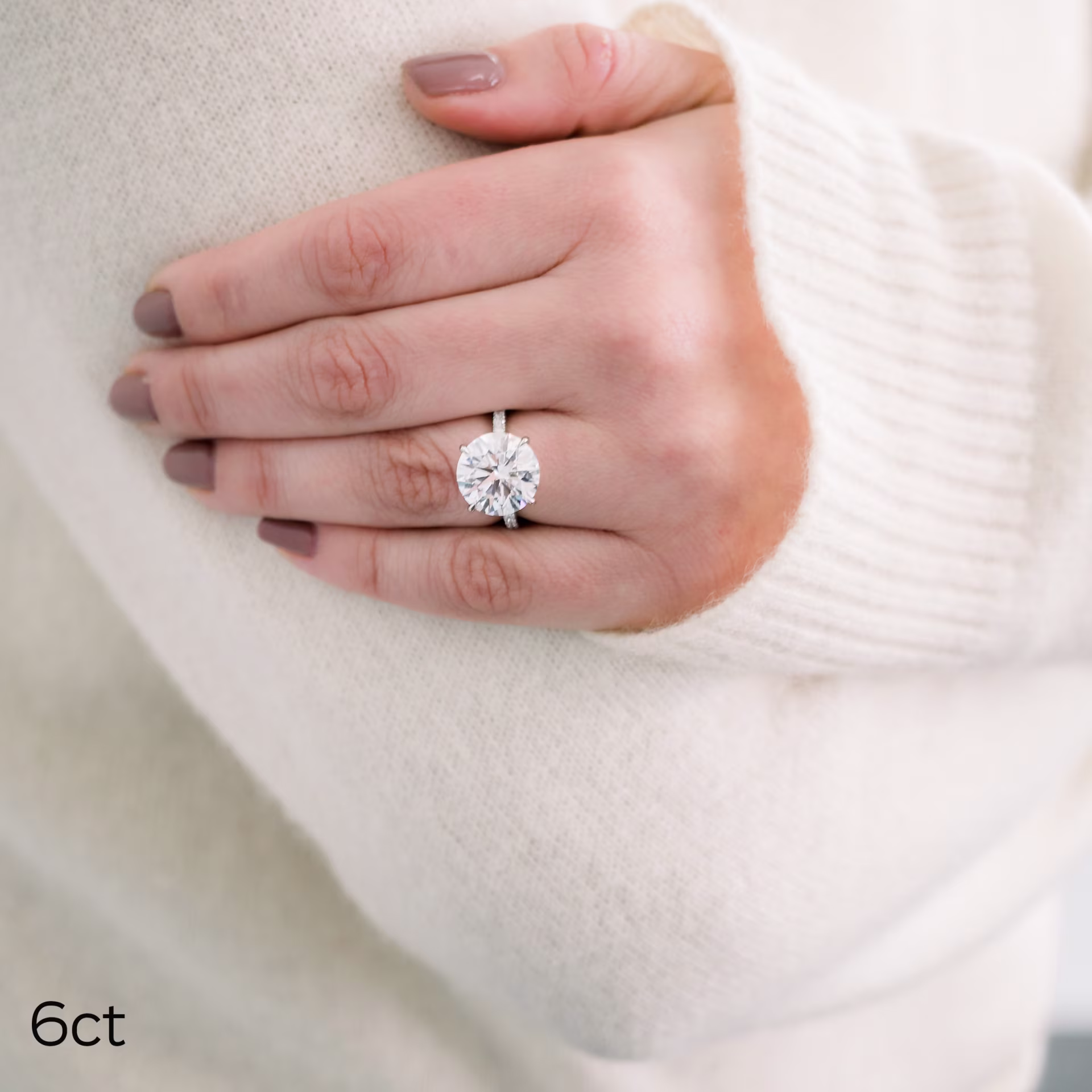 6ct round lab diamond on pave band in platinum