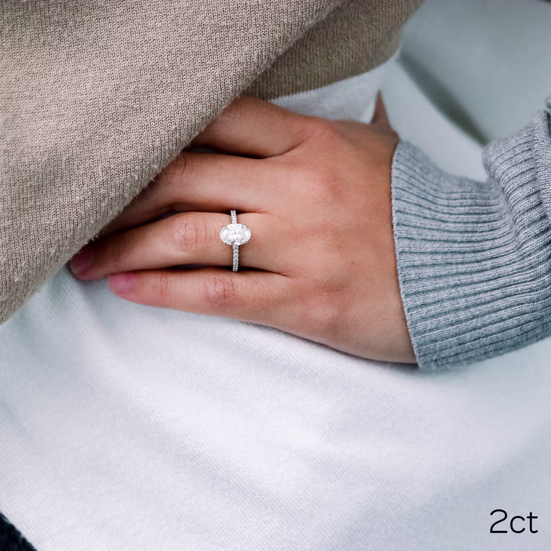 Exceptional Quality 2.0 Carat Diamonds set in 18k White Gold Oval Cathedral Pavé Setting (Main View)