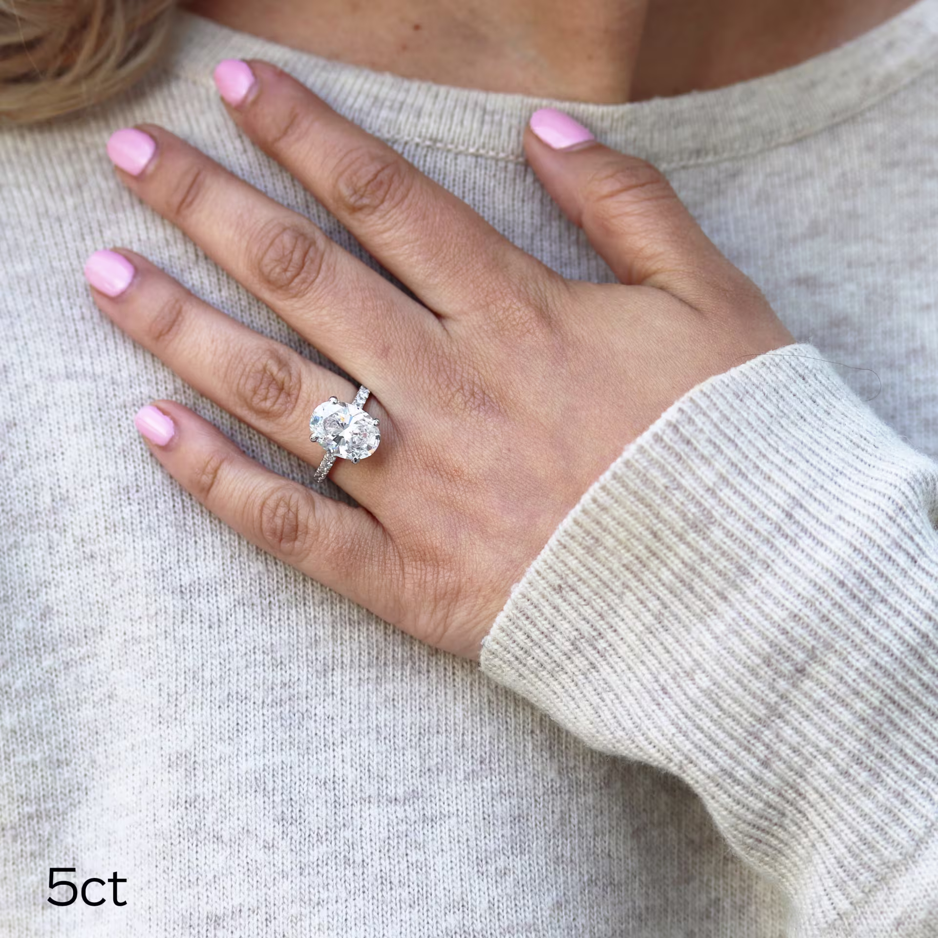 Hand Selected 5.0 ct Diamonds set in Platinum Oval Cathedral Pavé Setting (Main View)