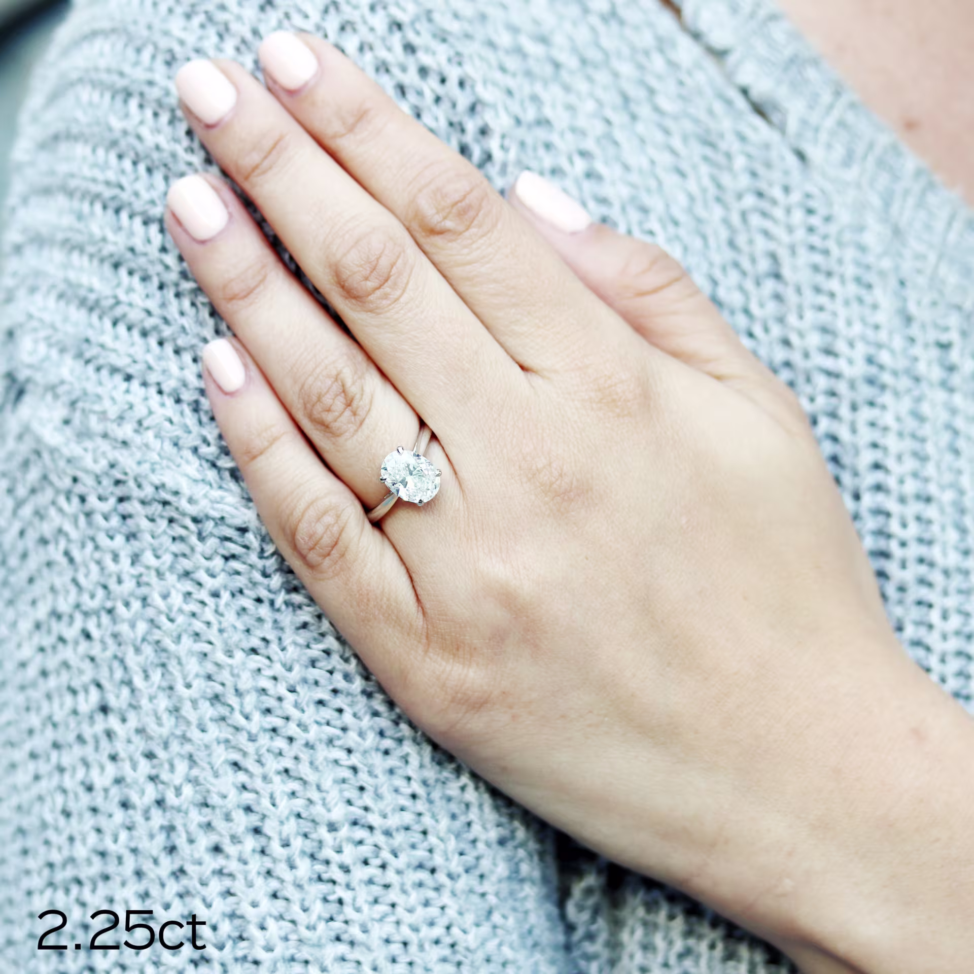 Platinum 2.25ct Oval Synthetic Diamond Lab Created Diamond Solitaire Engagement Ring Ada Diamonds Design AD-326 On Hand