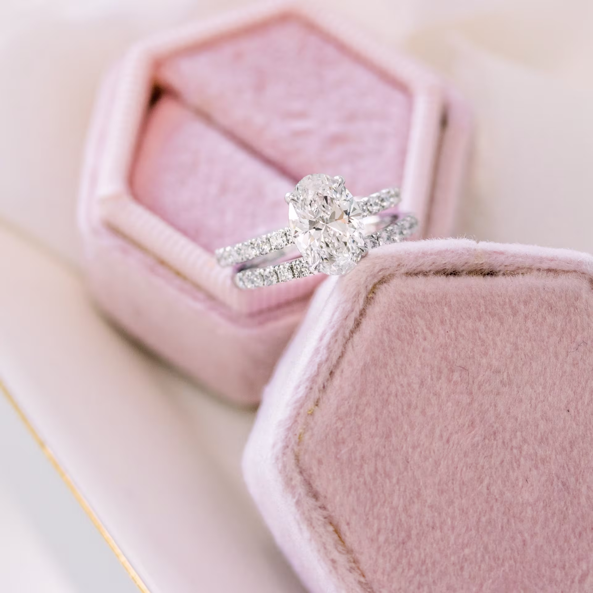 White Gold 2ct Oval Lab Diamond Ring with Diamond Band and Matching Wedding Band Ada Diamonds Design AD-230