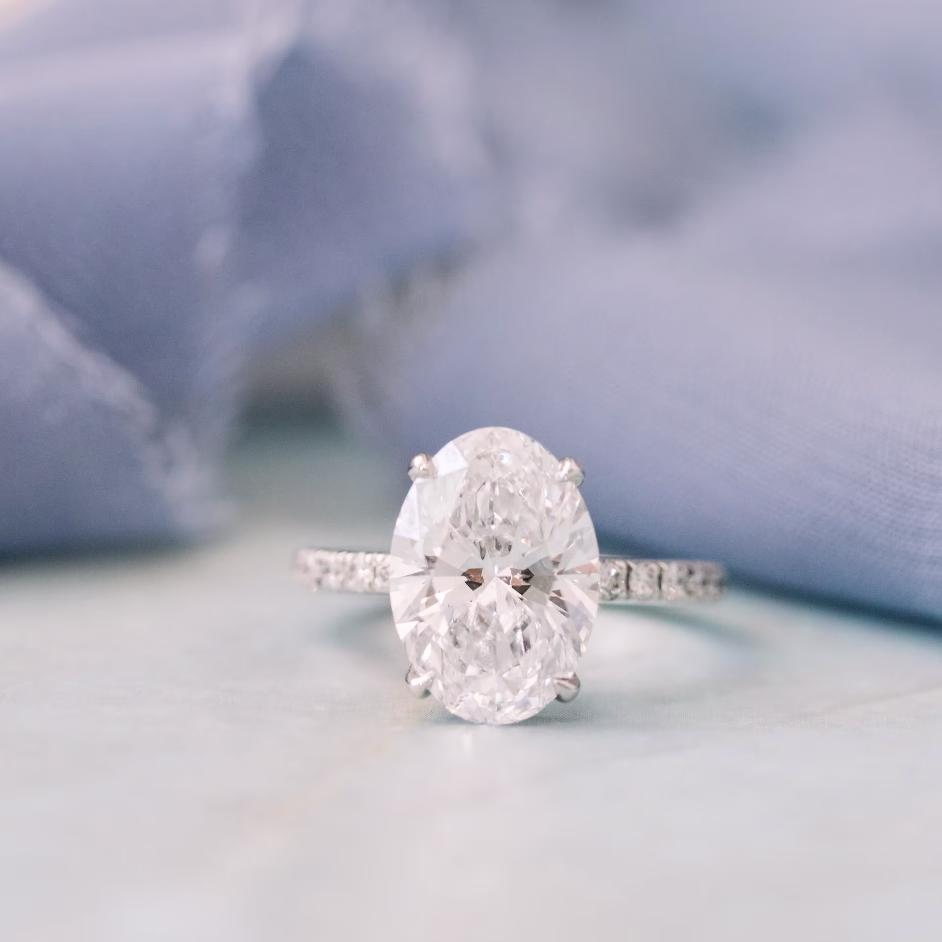 Platinum 3.5 Carat Oval Lab Diamond Pavé Engagement Ring Ada Diamonds Design AD-230 artistic