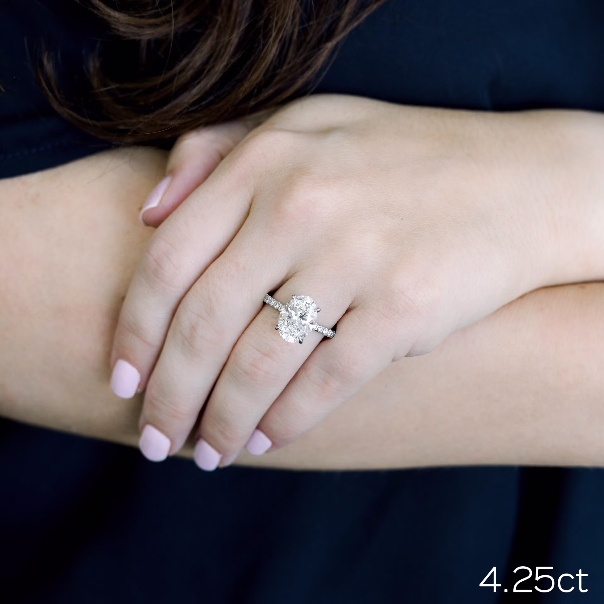 4.25ct lab diamond oval in platinum pave