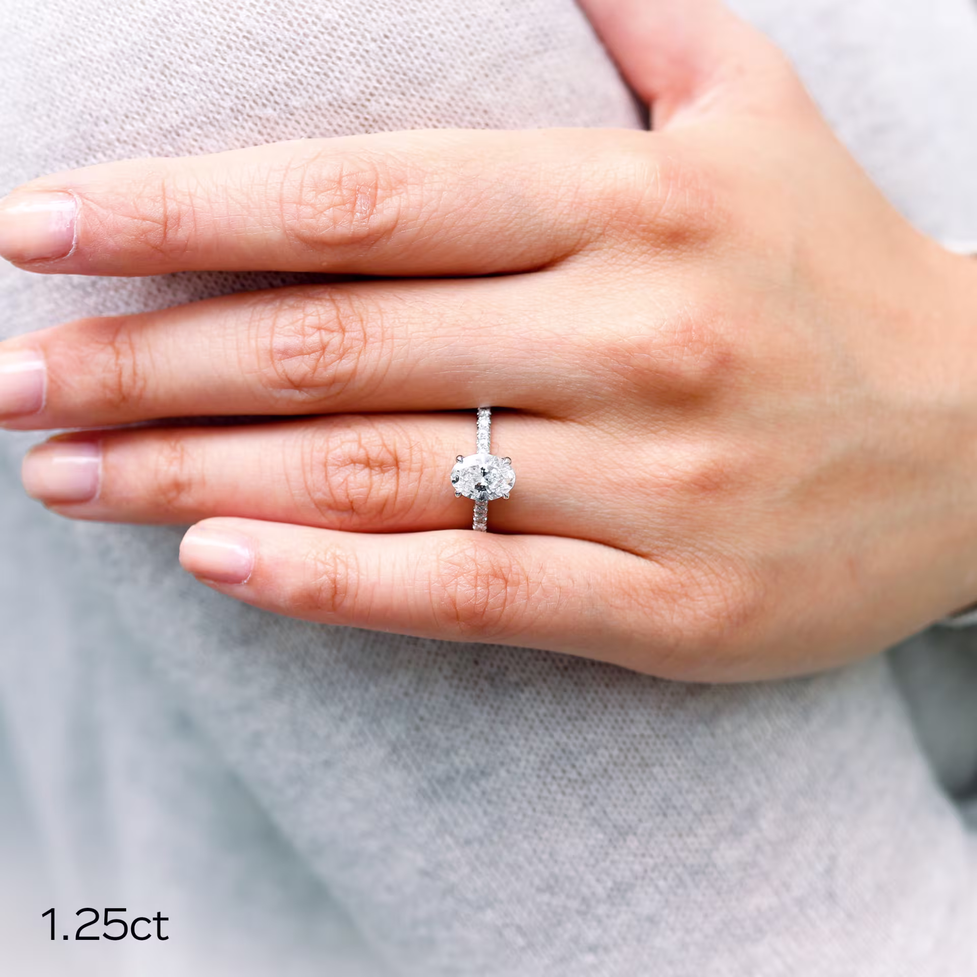 1.25 ctw Created Diamonds set in Platinum Oval Cathedral Pavé Setting (Main View)