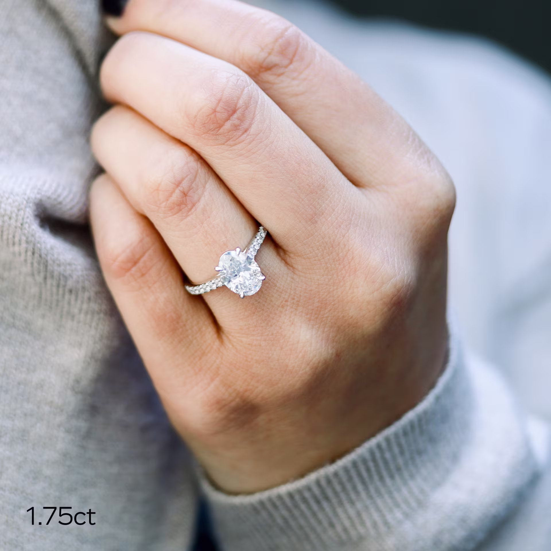 Exceptional Quality 1.75 Carat Lab Diamonds set in Platinum Oval Cathedral Pavé Diamond Engagement Ring (Main View)