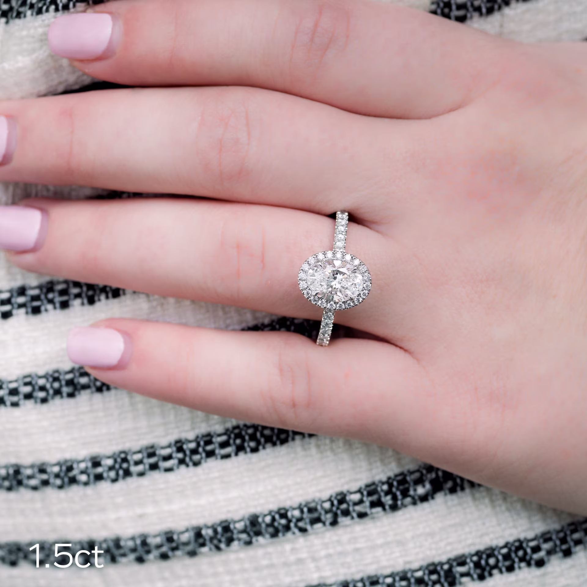 1.5ct oval lab diamond halo pavé engagement ring ada diamonds