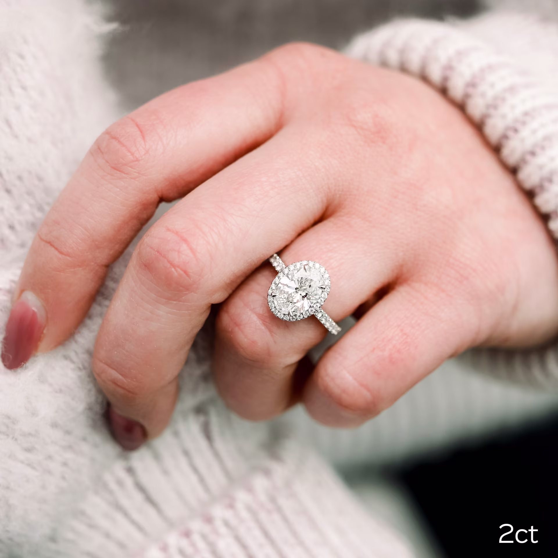 2ct lab diamond oval in halo pave setting