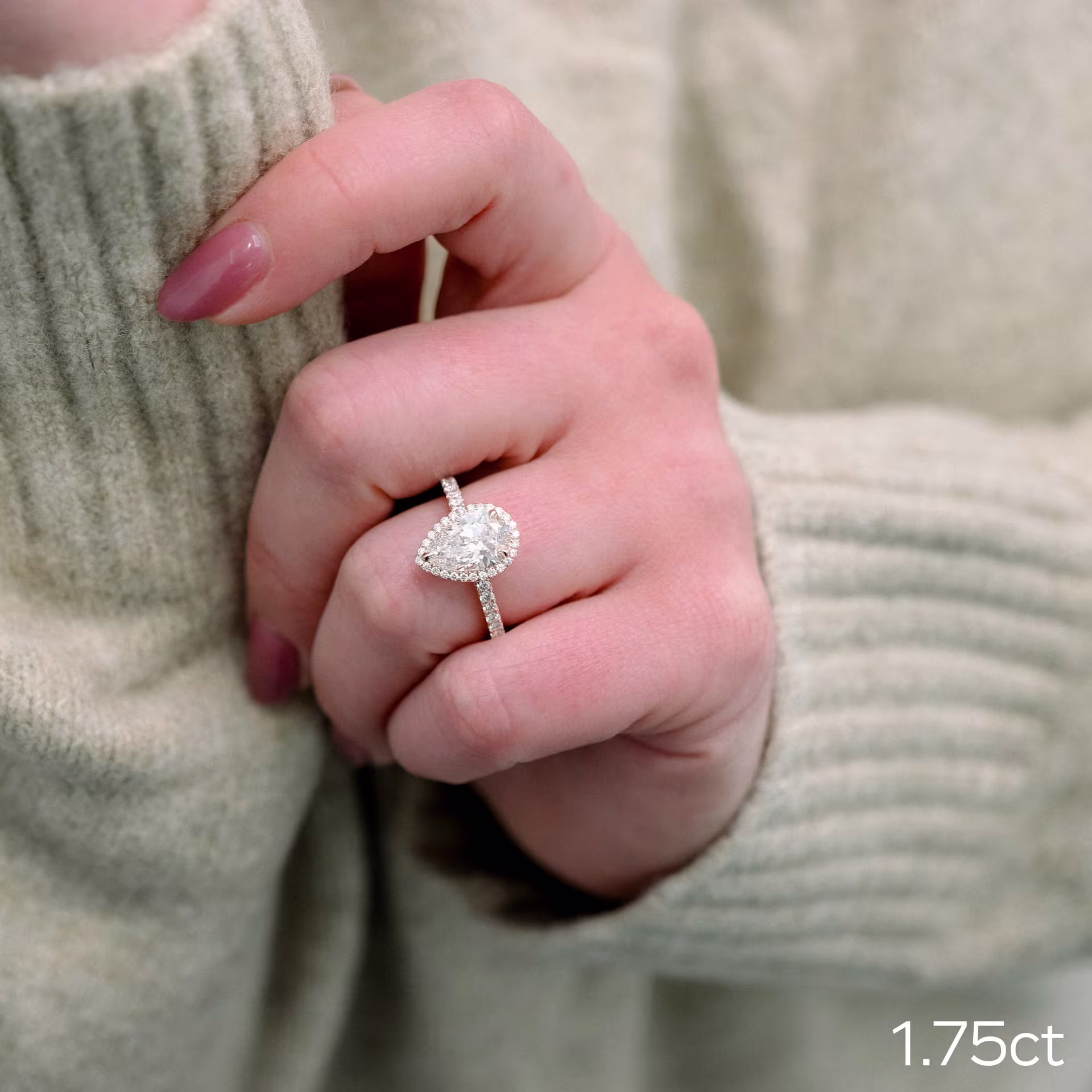 lab created halo ring with pear