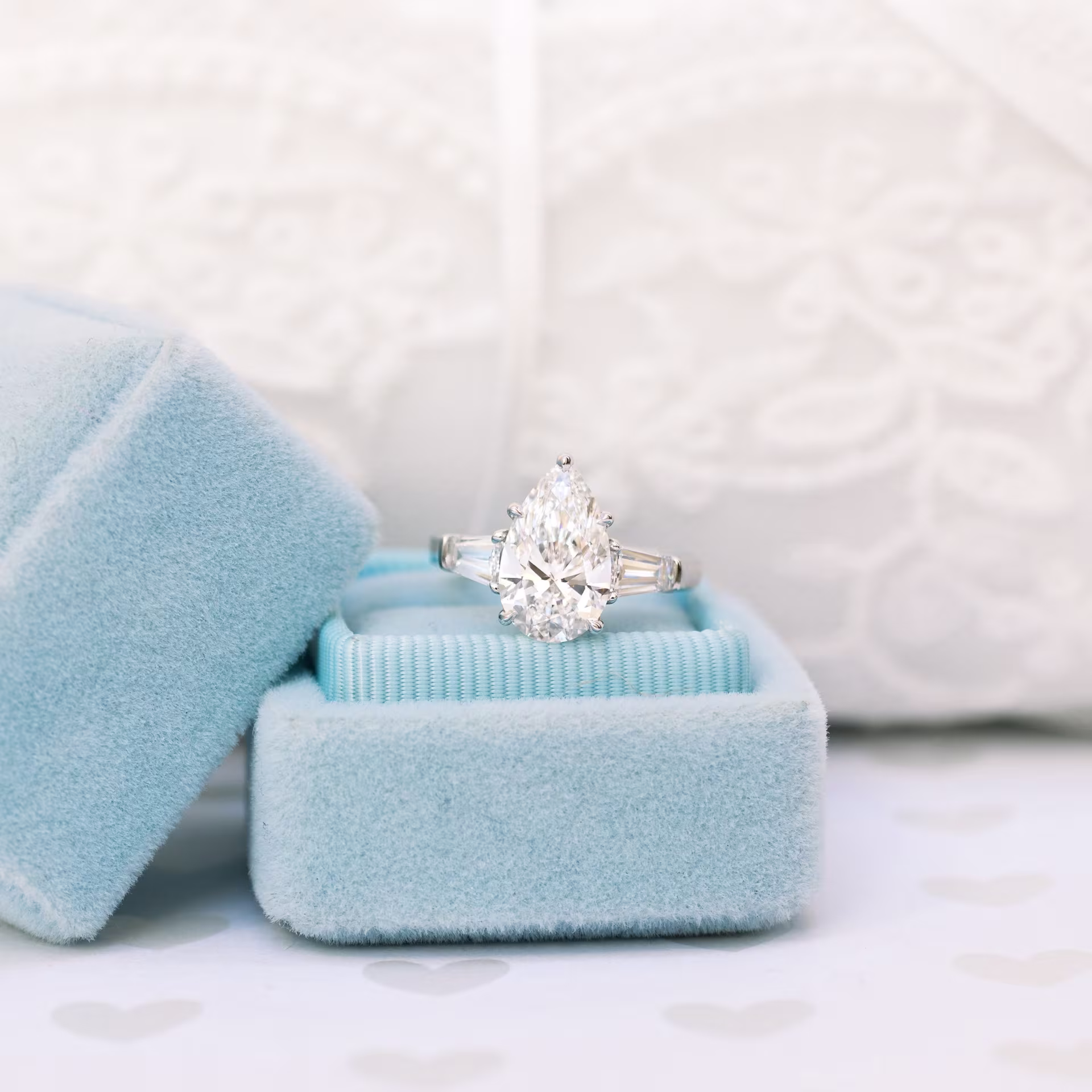 platinum three stone 3 ct pear and baguette lab diamond three stone engagement ring ada diamonds design ad 495