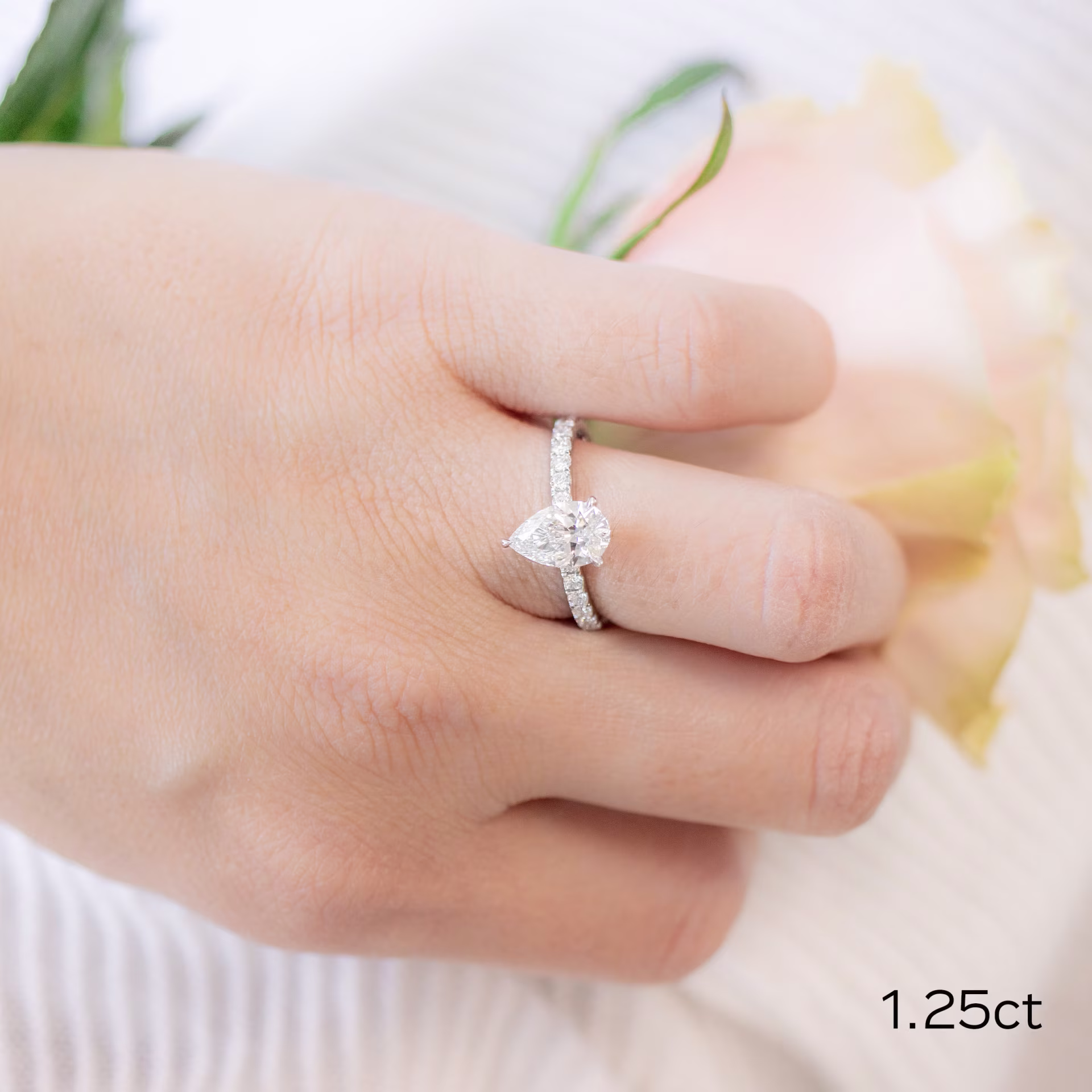 White Gold 1.5 Carat Pear Lab Diamond Engagement Ring Ada Diamonds Design AD-211 on Hand