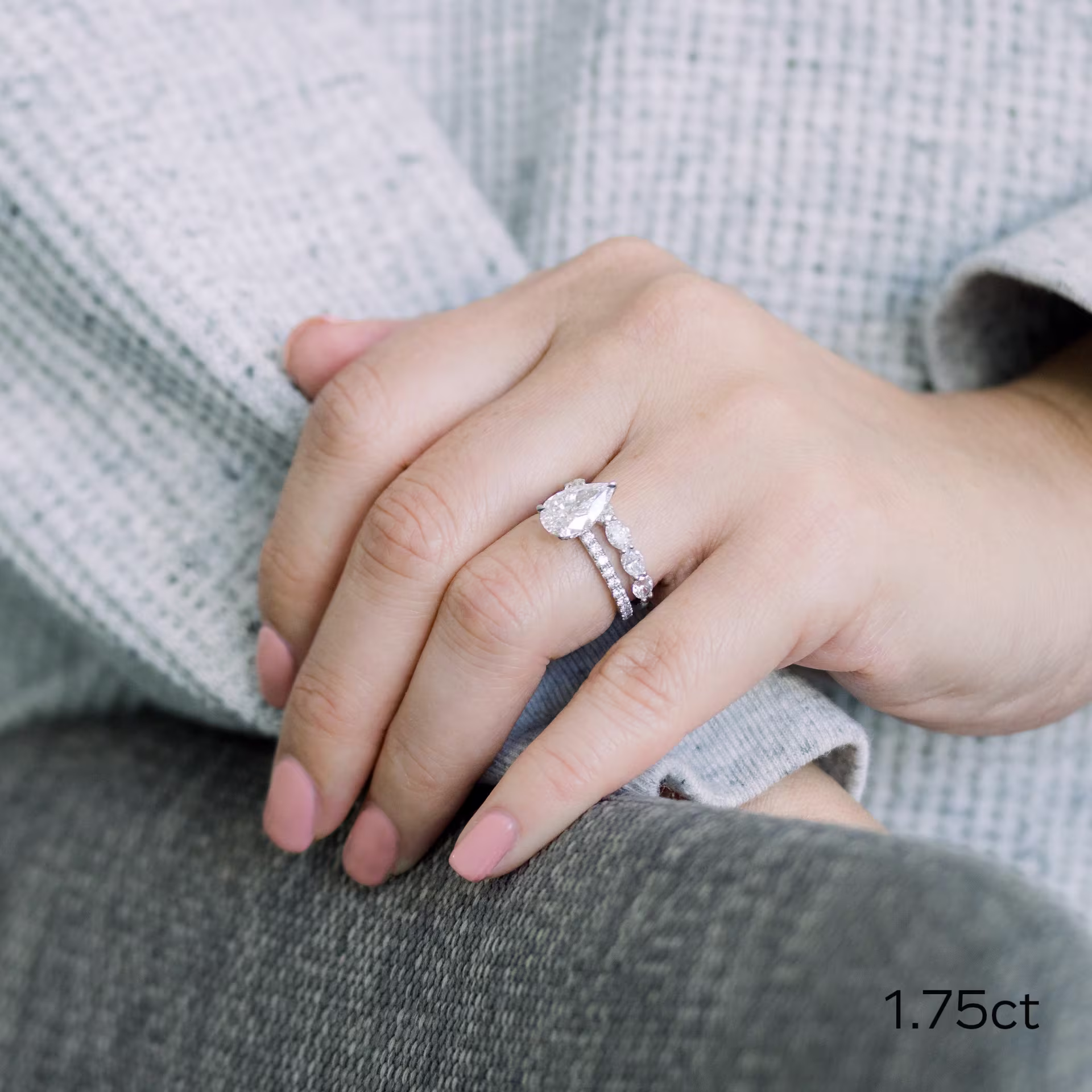 platinum 2ct pear lab diamond engagement ring with pavé band and hidden halo ada diamonds design ad 211