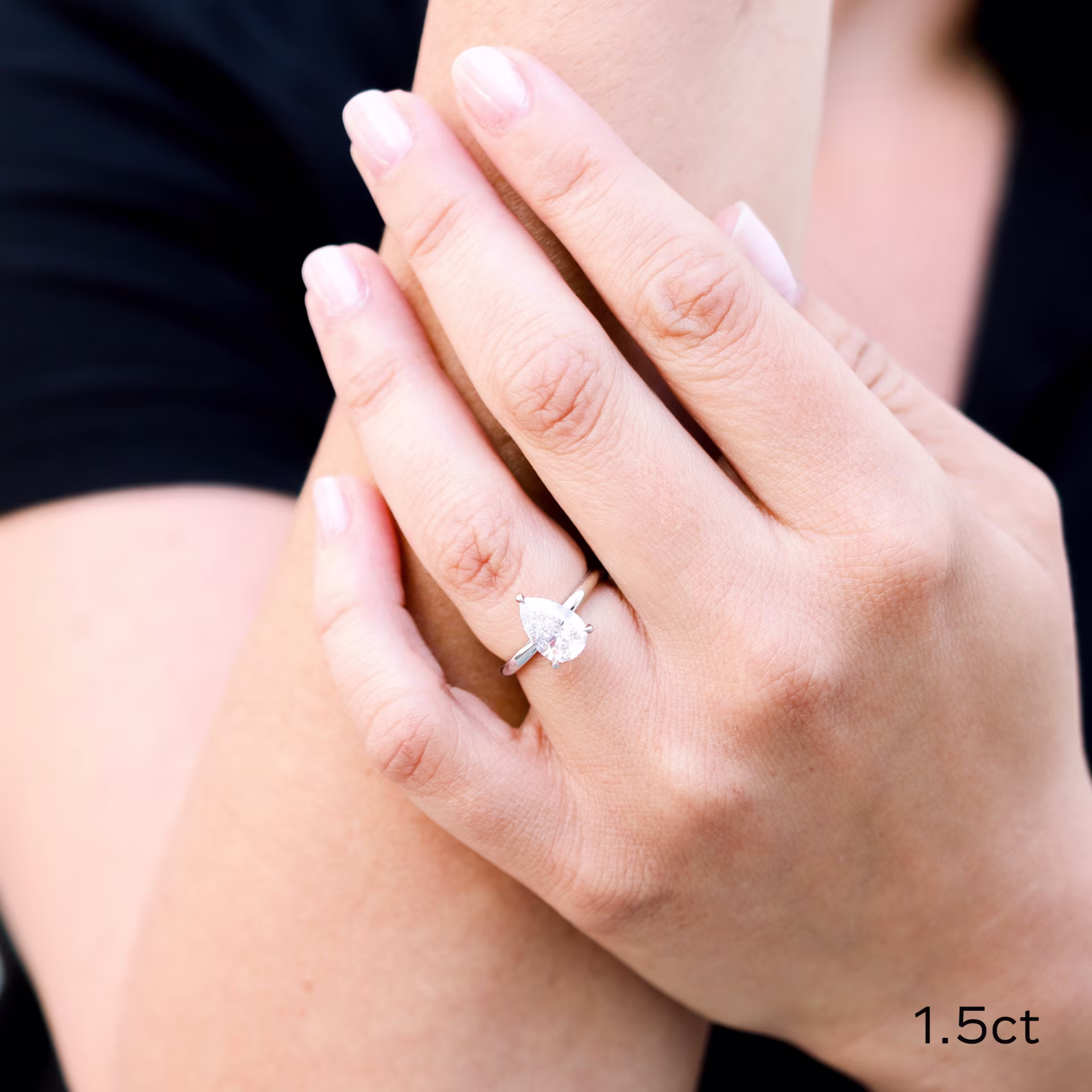 White Gold 1.5 Carat Pear Solitaire Engagement Ring on Hand Made with Lab Diamonds Ada Diamonds Design AD-187