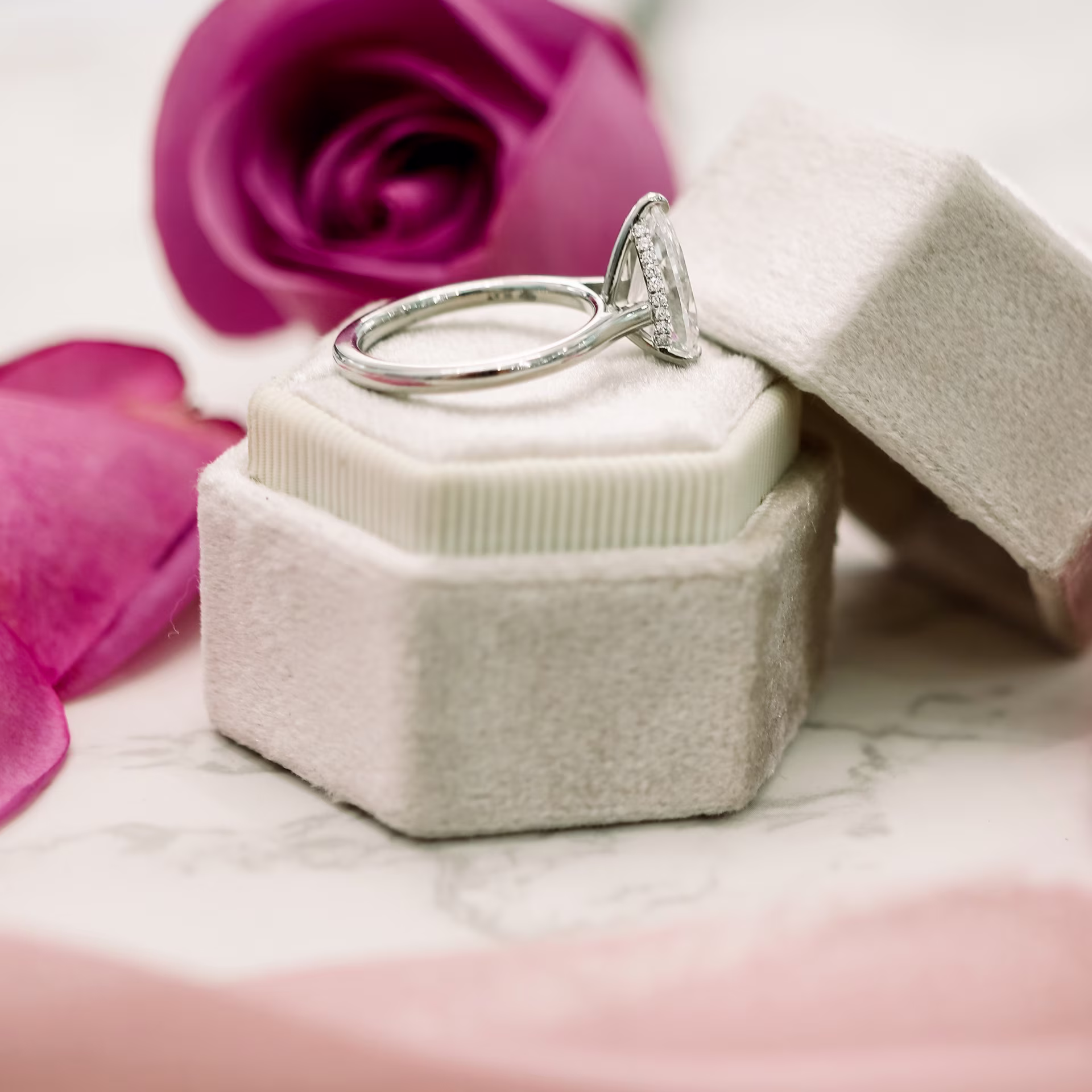 platinum 3.5 carat pear cut lab diamond solitaire engagement ring with hidden halo ada diamonds design ad339 profile view