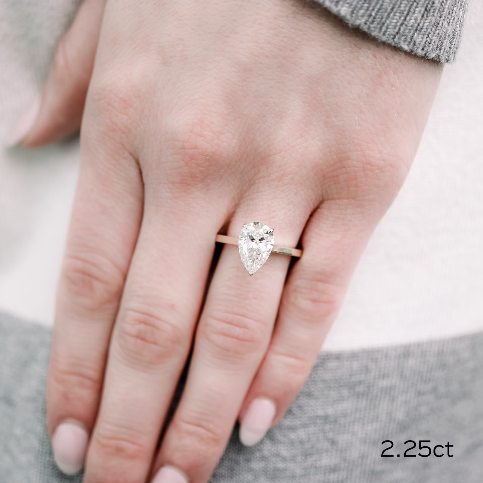 yellow gold 2.25 carat pear cathedral lab diamond solitaire engagement ring ada diamonds design ad 339 on model