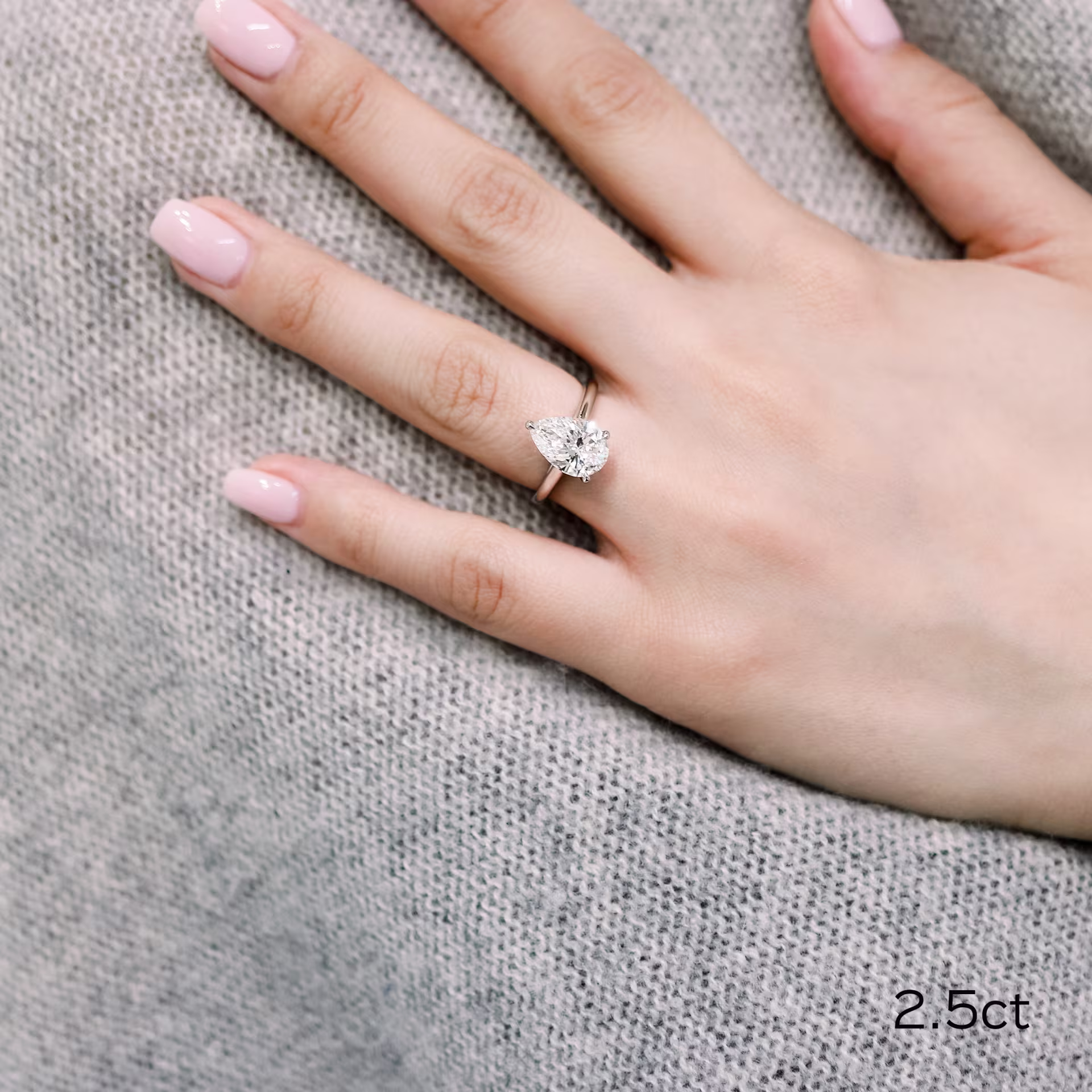 Platinum 2.5ct Pear Lab Diamond Solitaire Engagement Ring Ada Diamonds Design AD-339 on Hand