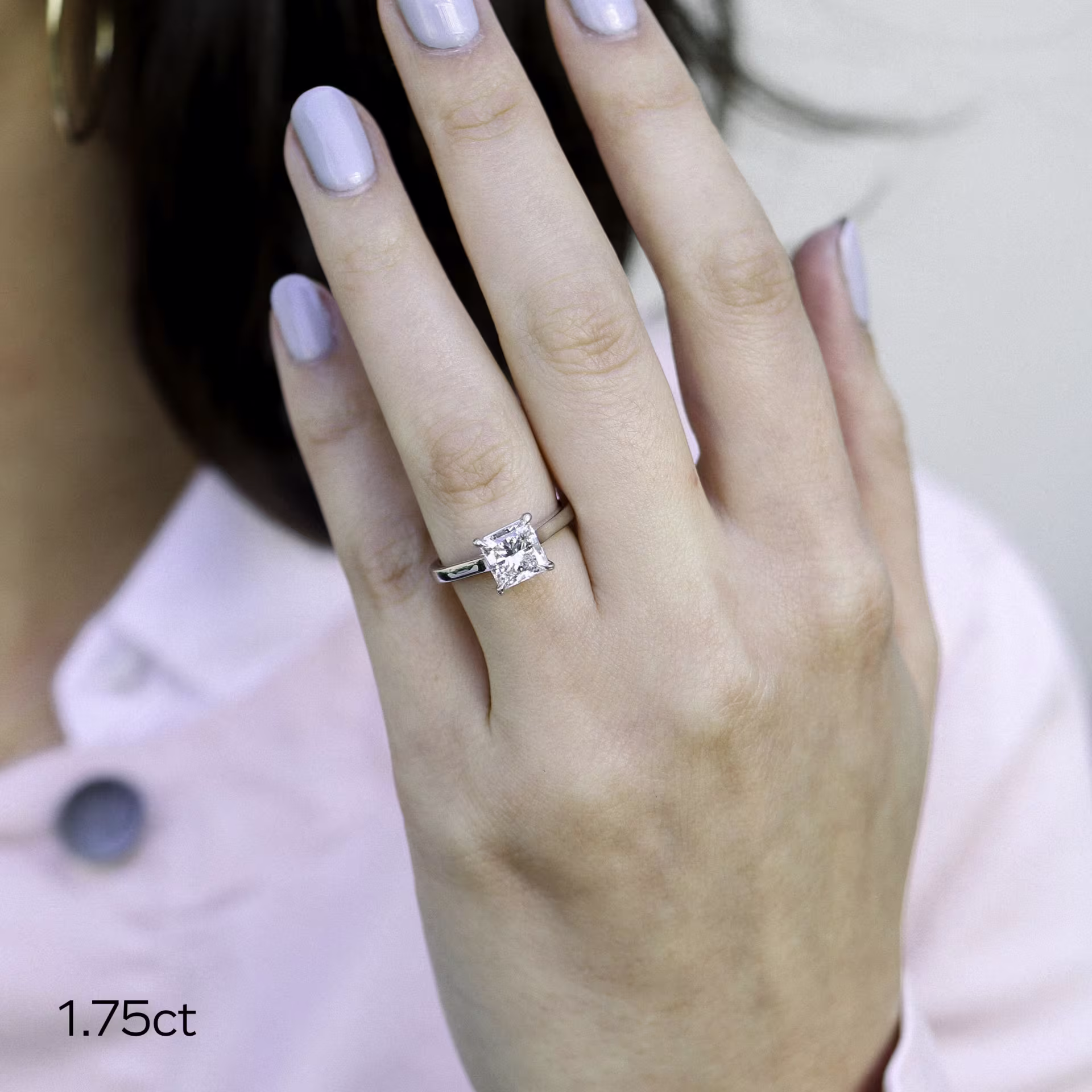 1.75ct princess cut lab diamond in cathedral solitaire