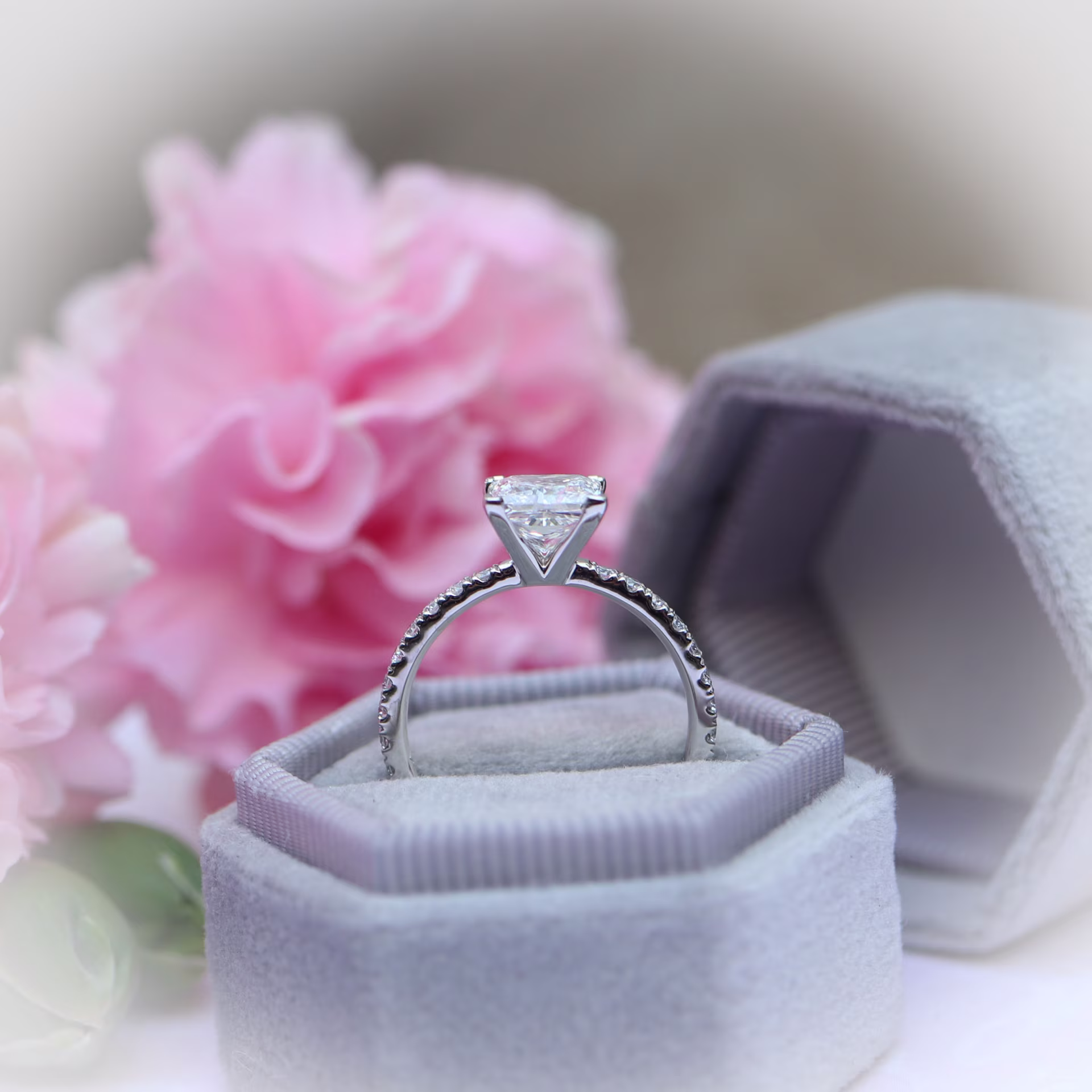 Platinum Princess Pave Setting Lab Diamond Engagement Ring Ada Diamonds Design AD150 Profile