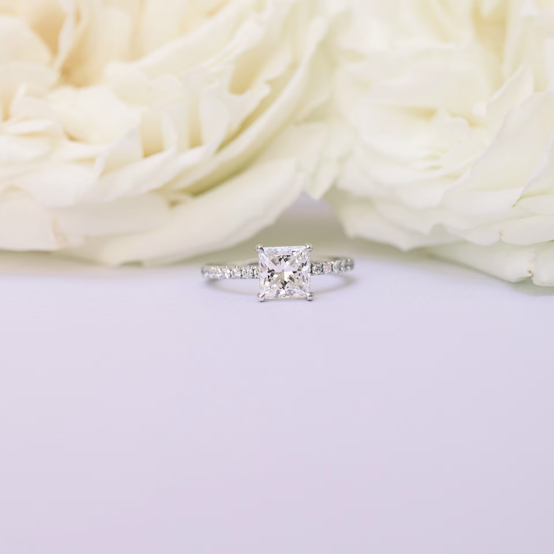 platinum 2ct princess lab created diamond pavé engagement ring ada diamonds design ad150 macro