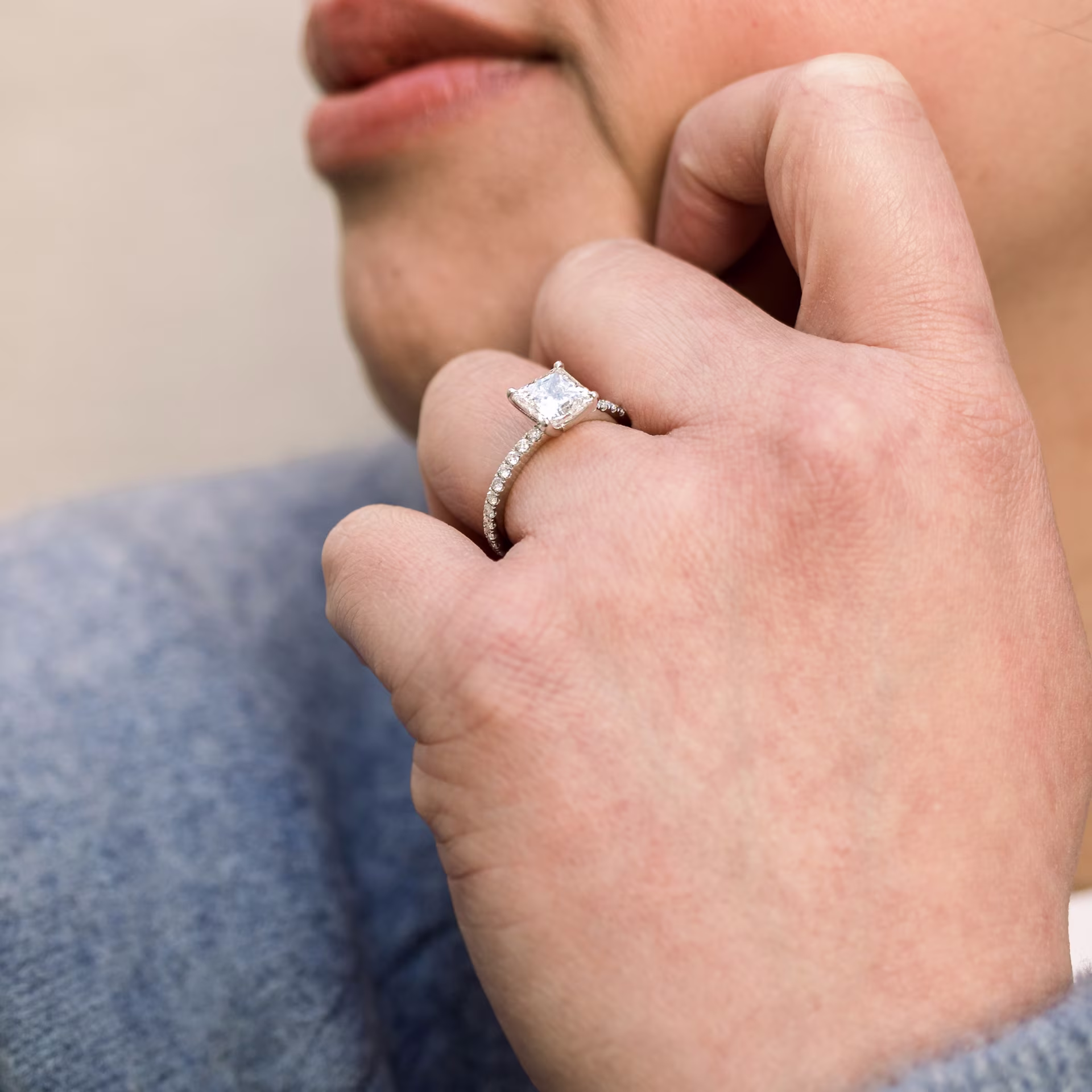 platinum two carat princess cut classic pavé lab diamond engagement ring ada diamonds design ad 150