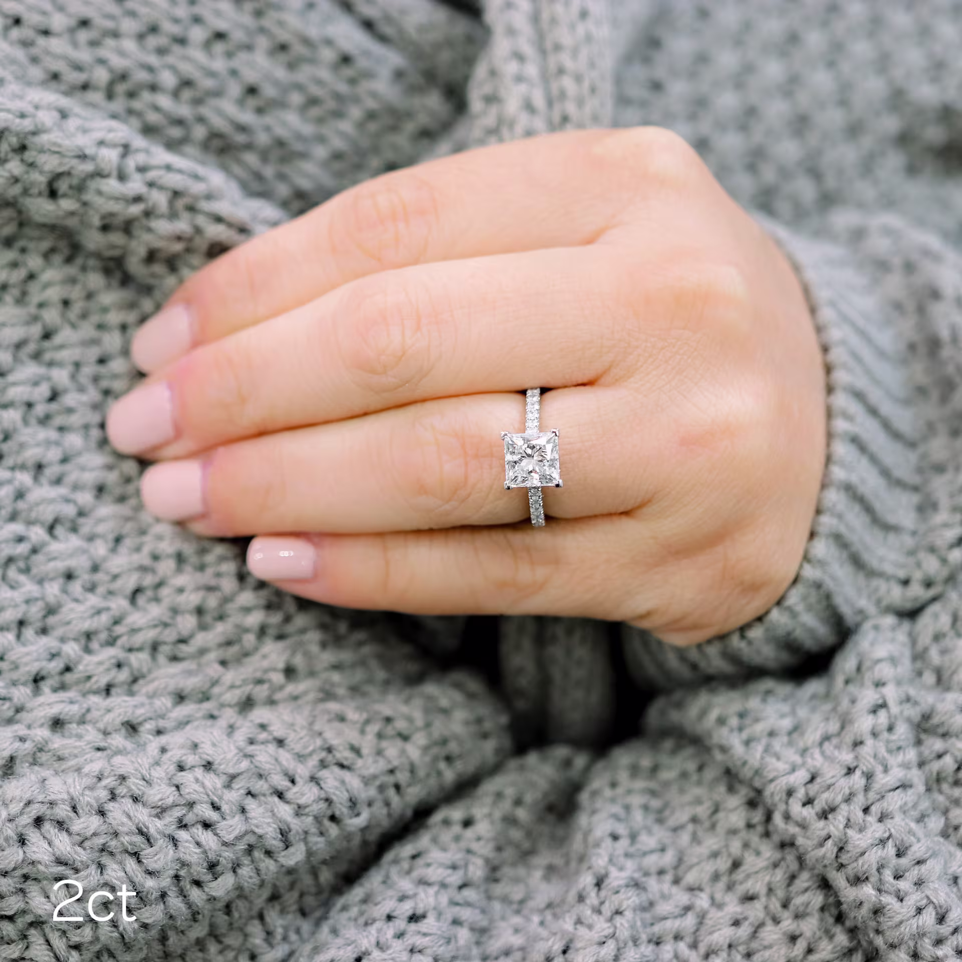 2ct princess cut diamond in cathedral pave setting