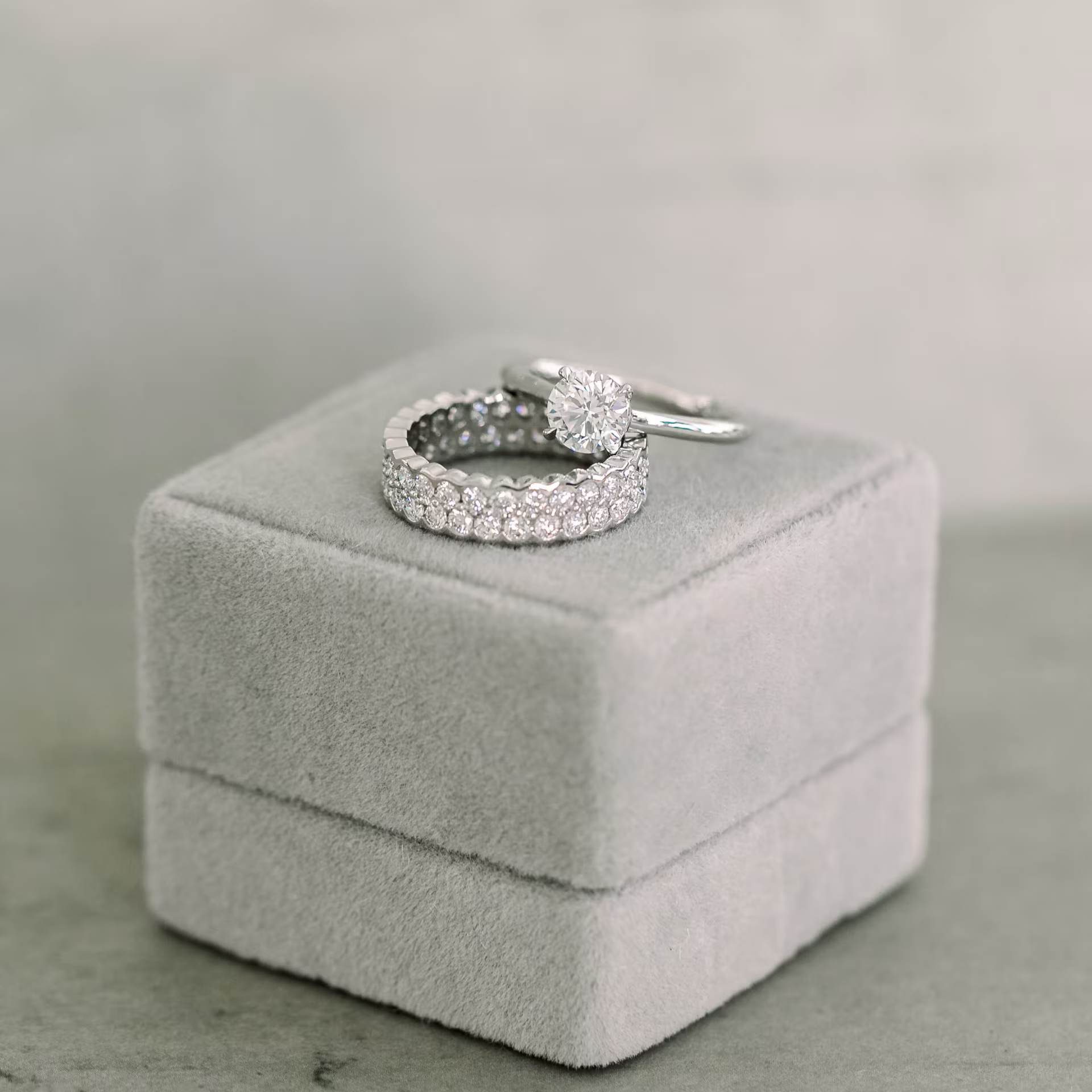 Platinum One Carat Round Lab Diamond Solitaire with Two Row Bezel Wedding Band Ada Diamonds Design AD-069 and AD-232 Artistic