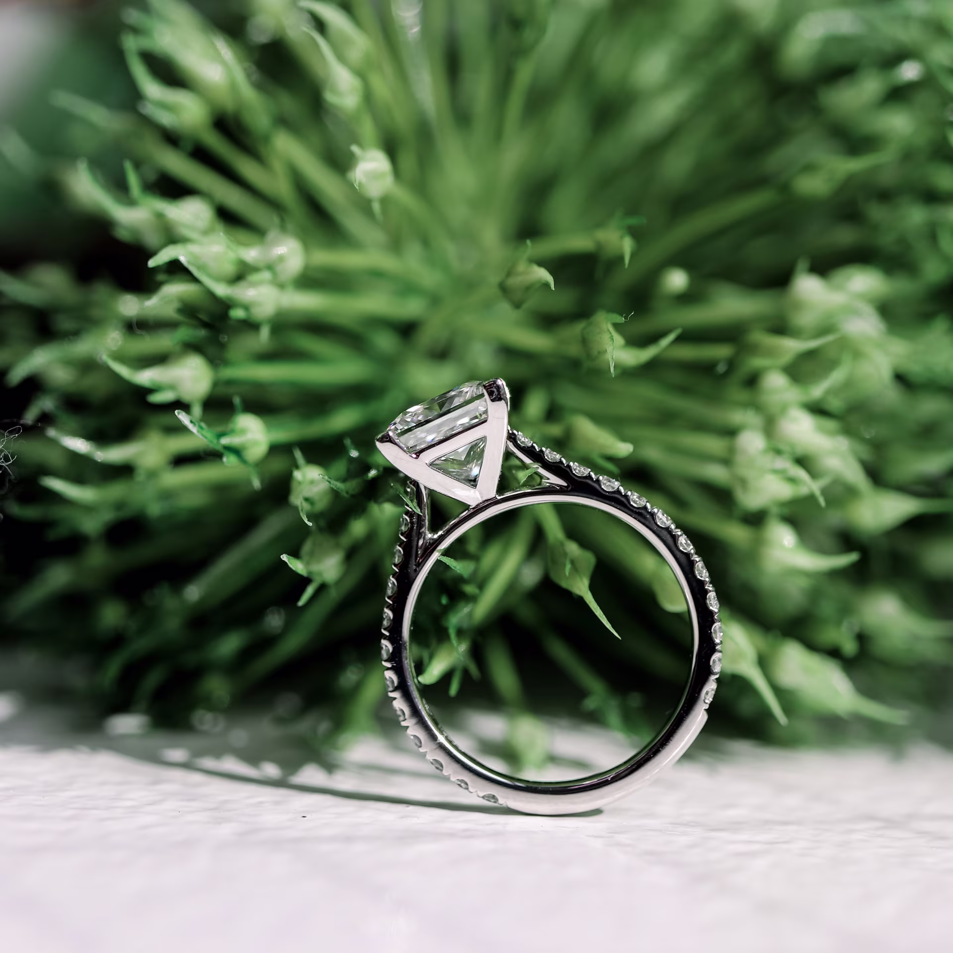 cathedral pave wtih 2ct lab created princess cut