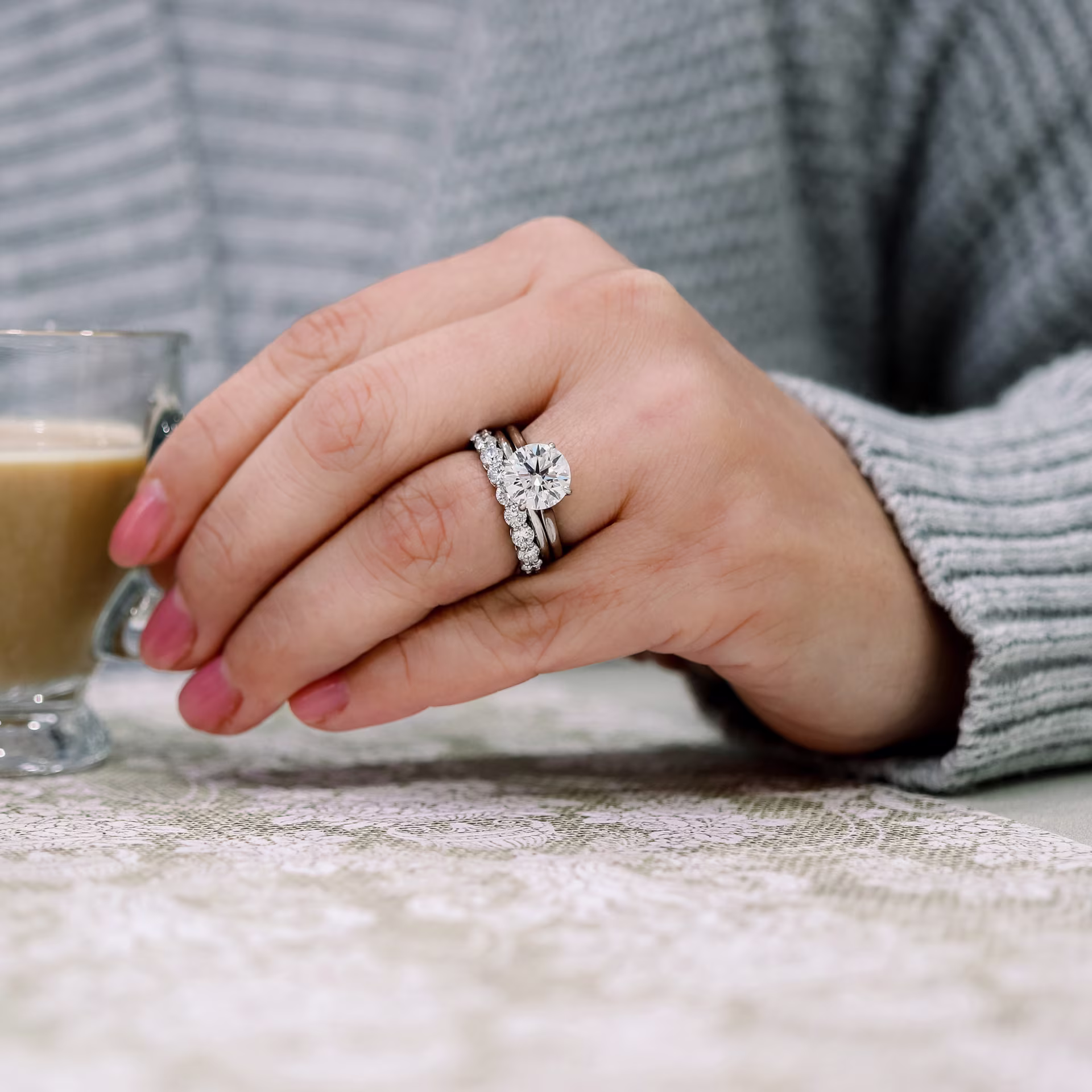 2.5ct lab diamond with wedding bands