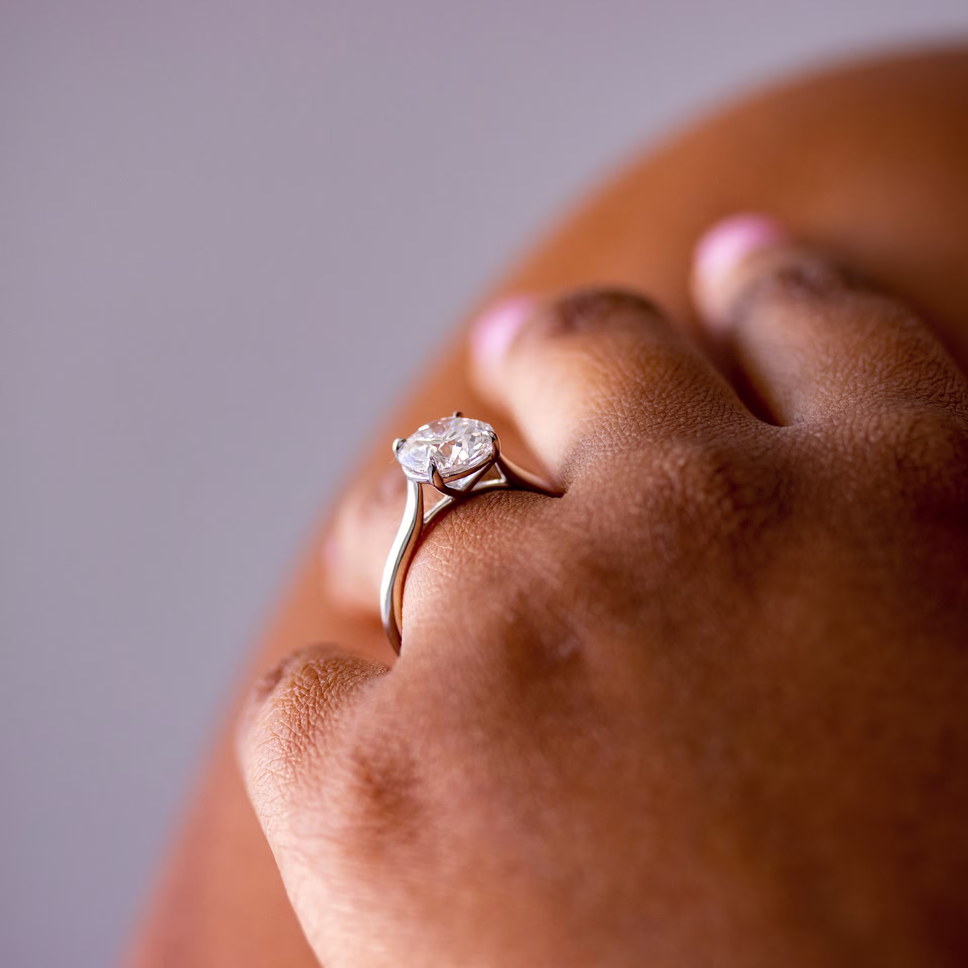 Platinum 2ct Round Lab Diamond Trellis Solitaire Engagement Ring Ada Diamonds Design AD-069 on Model Profile