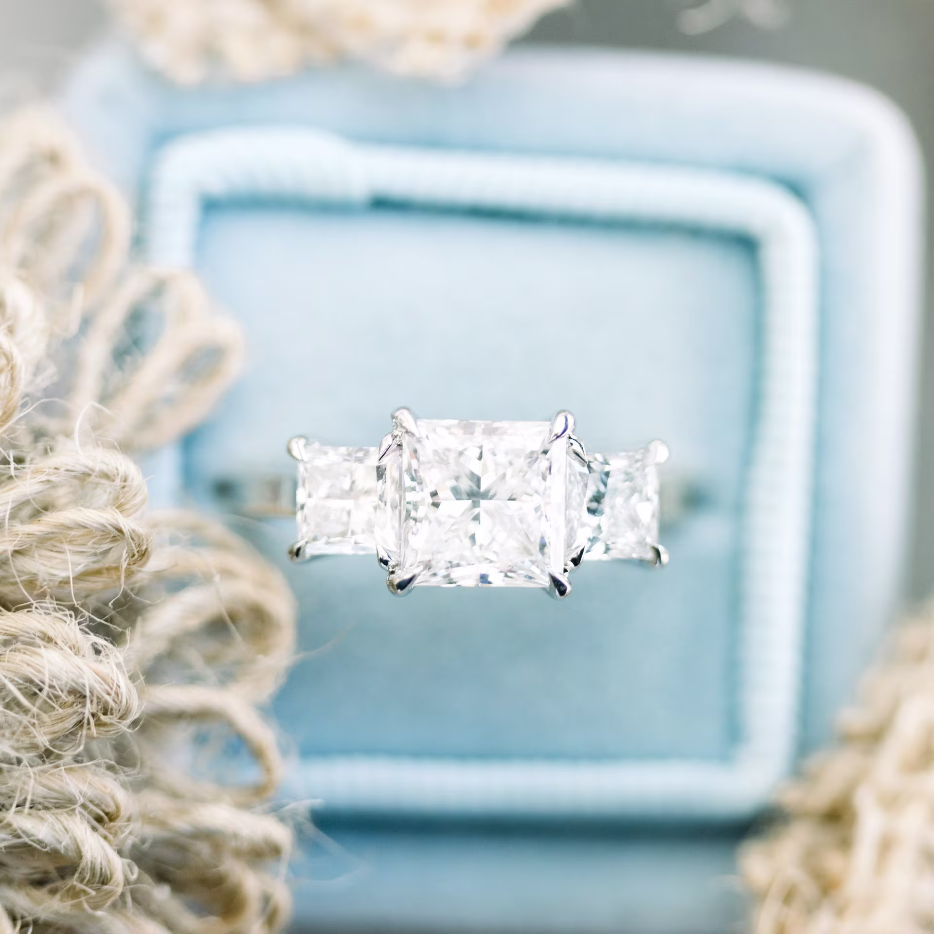 two-tone yellow gold and platinum 3 ct princess cut lab diamond three stone ring ada diamonds design ad 477