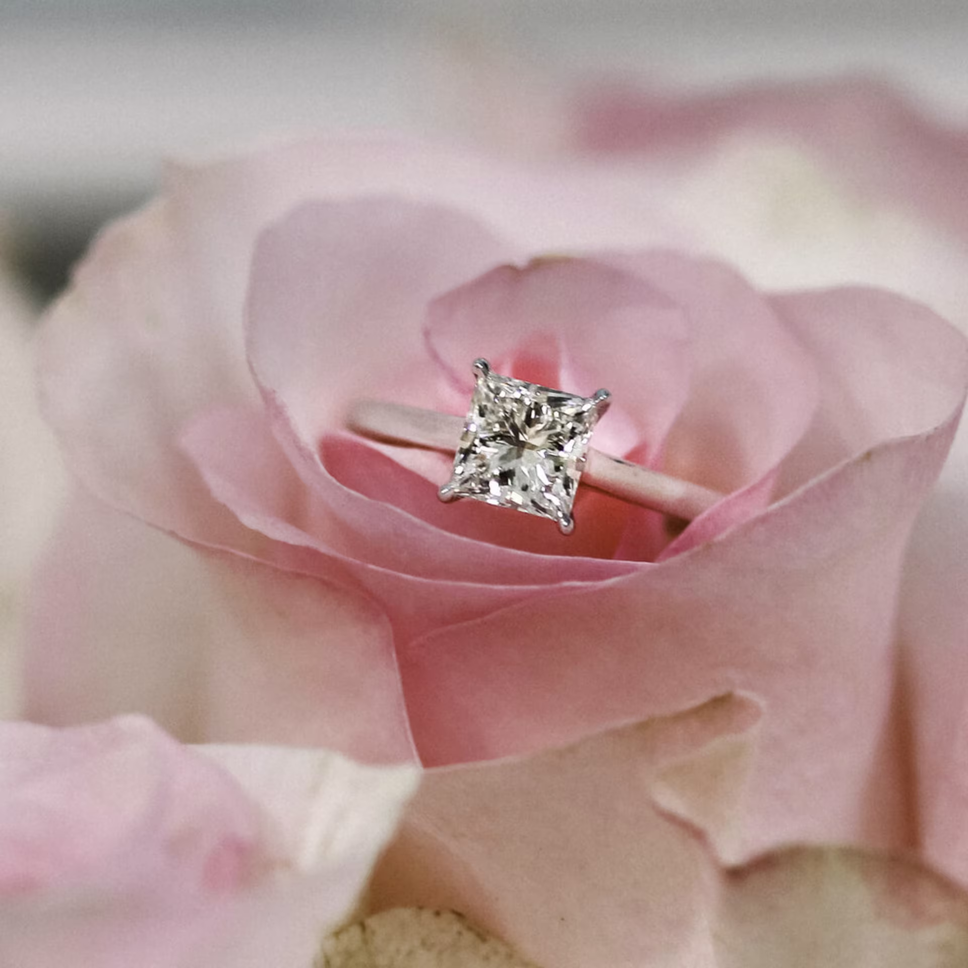 14k white gold 1ct Princess Cut Lab Diamond Solitaire Ada Diamonds Design AD-342 Artistic