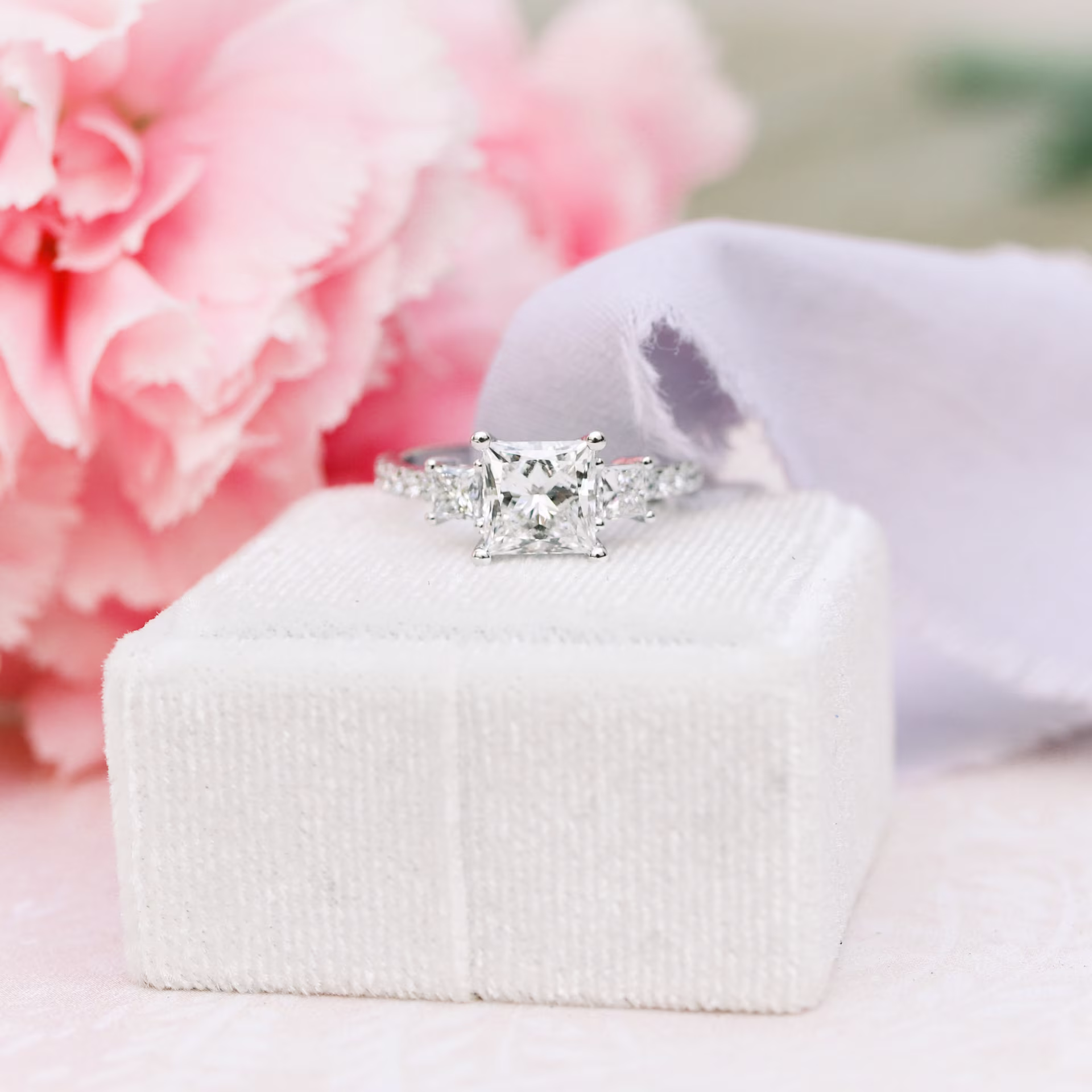 Platinum 2ct Princess Cut Three Stone Lab Diamond Ring Ada Diamonds Design AD-477 Artistic