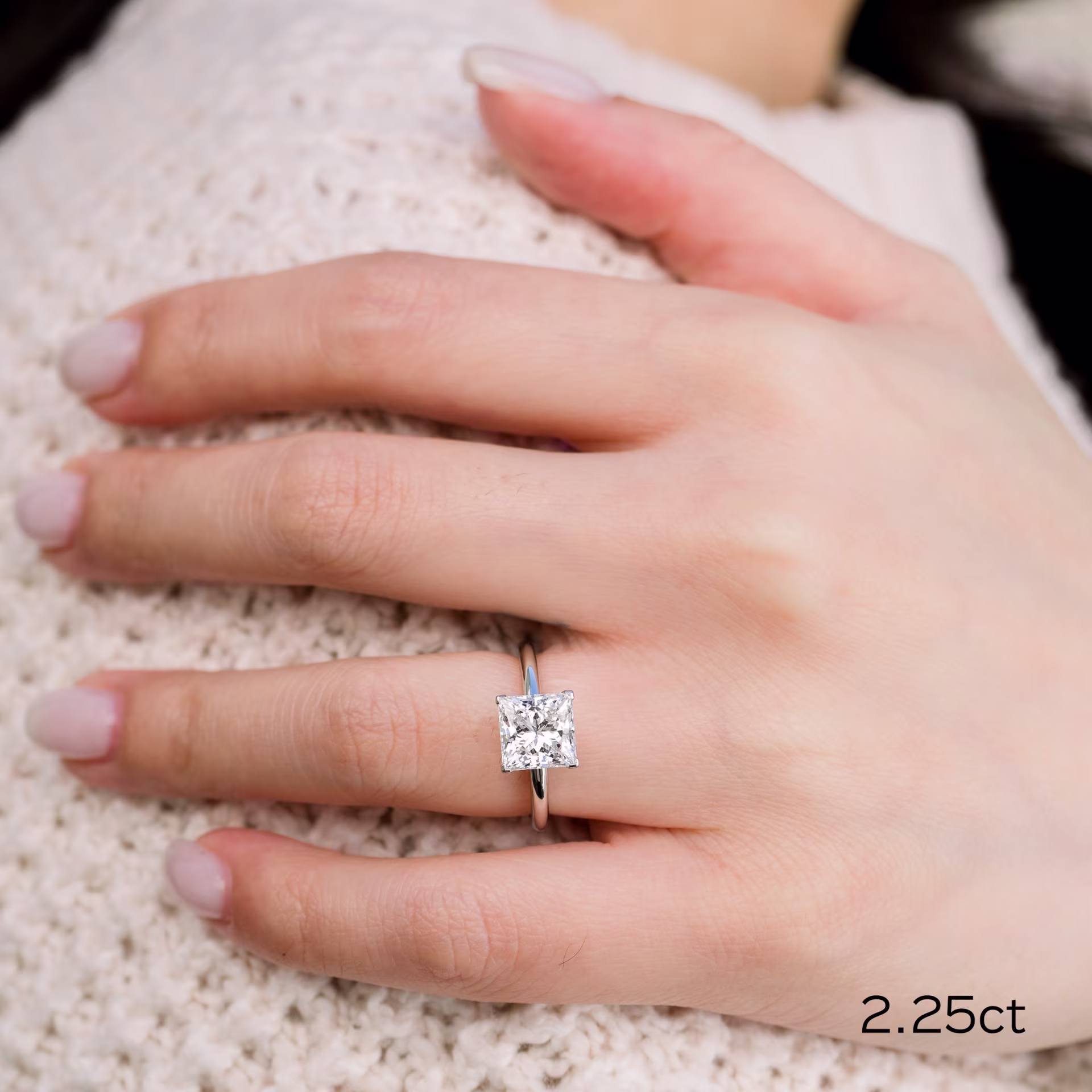 platinum 2.25ct princess cut lab diamond solitaire engagement ring ada diamonds design ad 227 on model