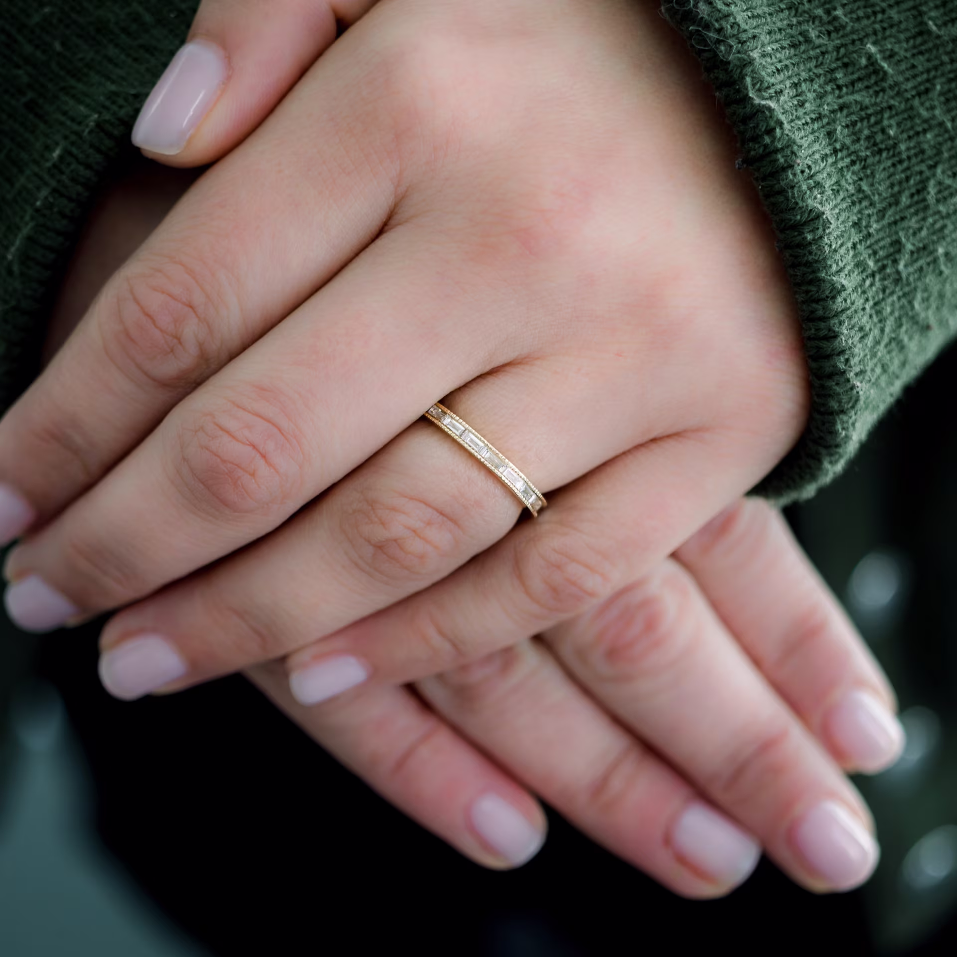 Yellow Gold Baguette Three Quarter Band with Lab Diamonds Ada Diamonds Design AD-262 on Model