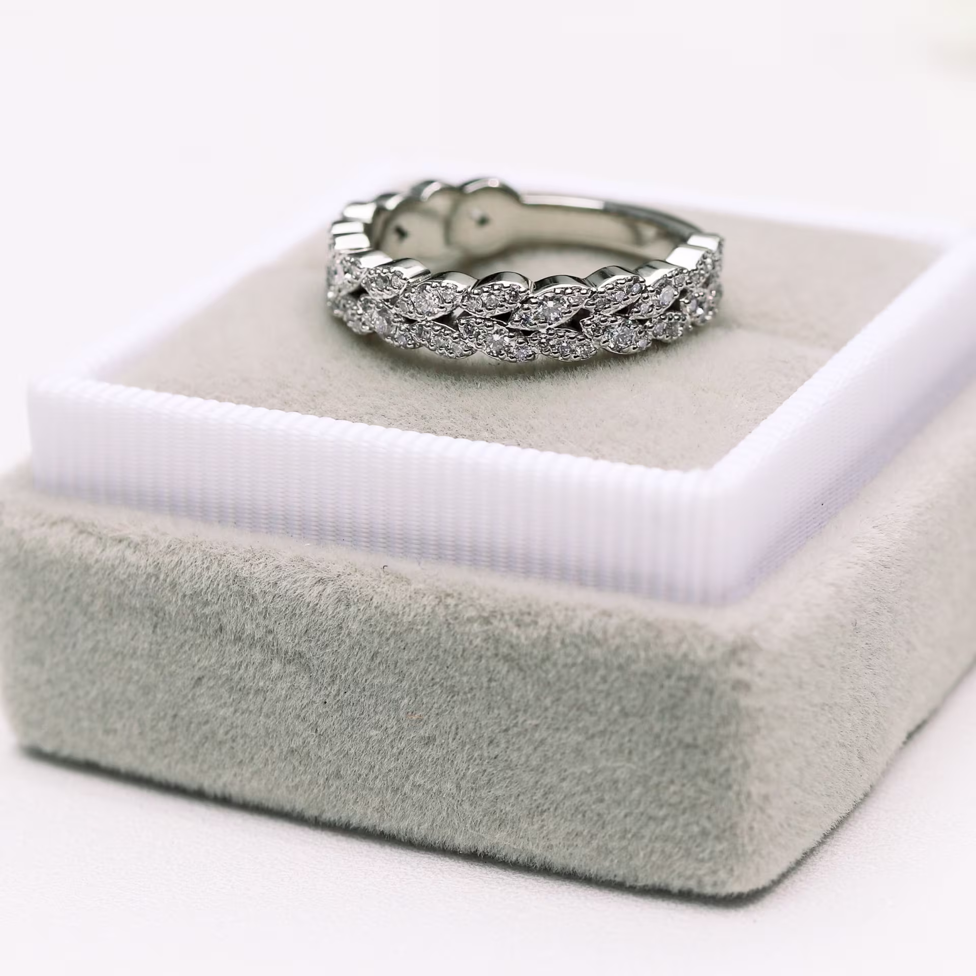 Platinum Three Quarter Leaf Eternity Band Featuring Lab Diamonds  Ada Diamonds Design Number AD-262 Macro Shot