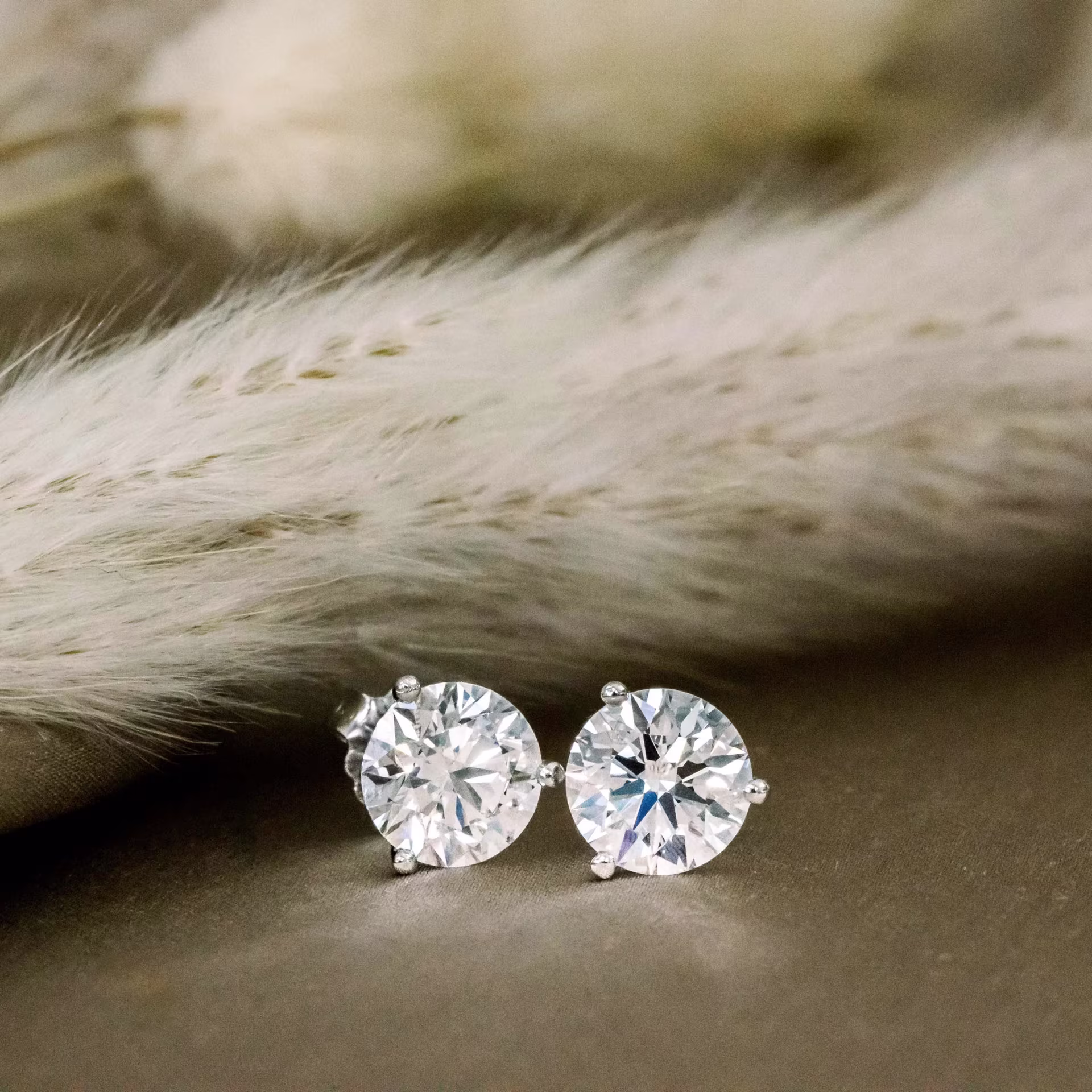 Platinum Martini Stud Earrings featuring 2.5 Carat Round Brilliant Lab Diamonds