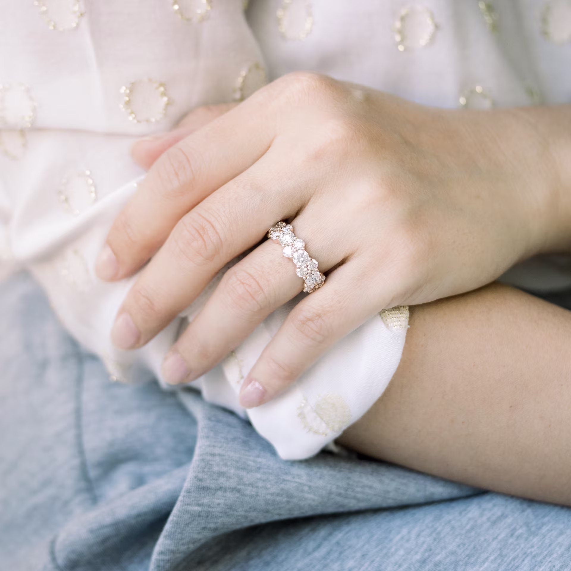 rose gold custom 5 ct lab diamond wedding band ada diamonds design ad 181 on model