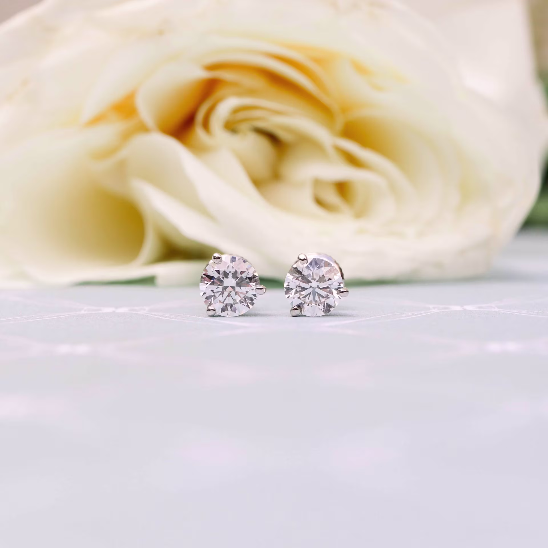 High Quality 2.0 Carat Round Brilliant Lab Created Diamonds set in Platinum Martini Stud Earrings