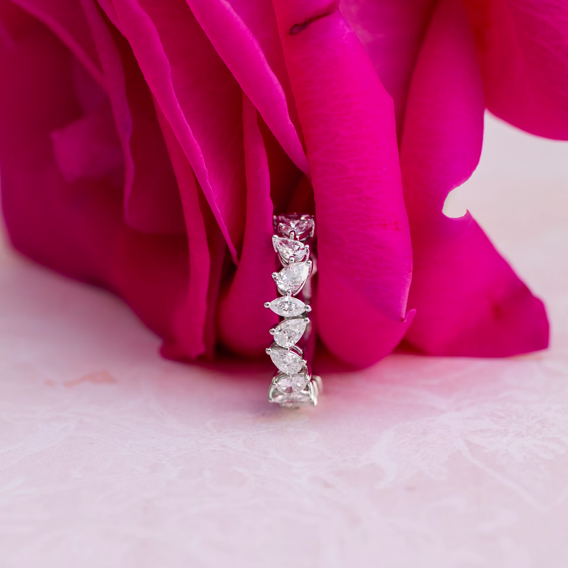 Platinum Pear and Marquise Three Quarter Eternity Band with Lab Diamonds Ada Diamonds Design AD-262 Artistic Image