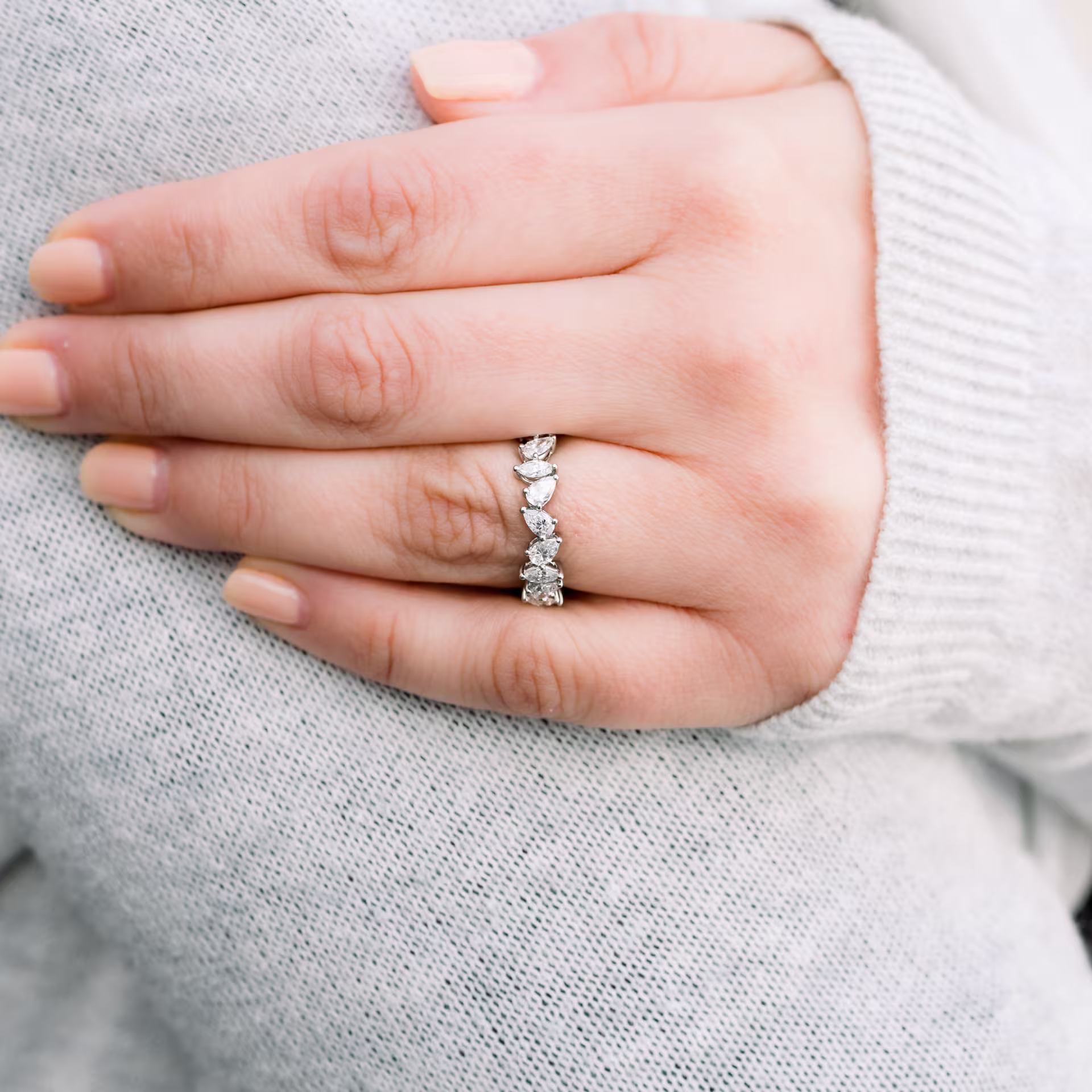 Platinum 1.25ct Three Quarter Eternity Band with Pear and Marquise Lab Diamonds Ada Diamonds Design AD-262 on Model