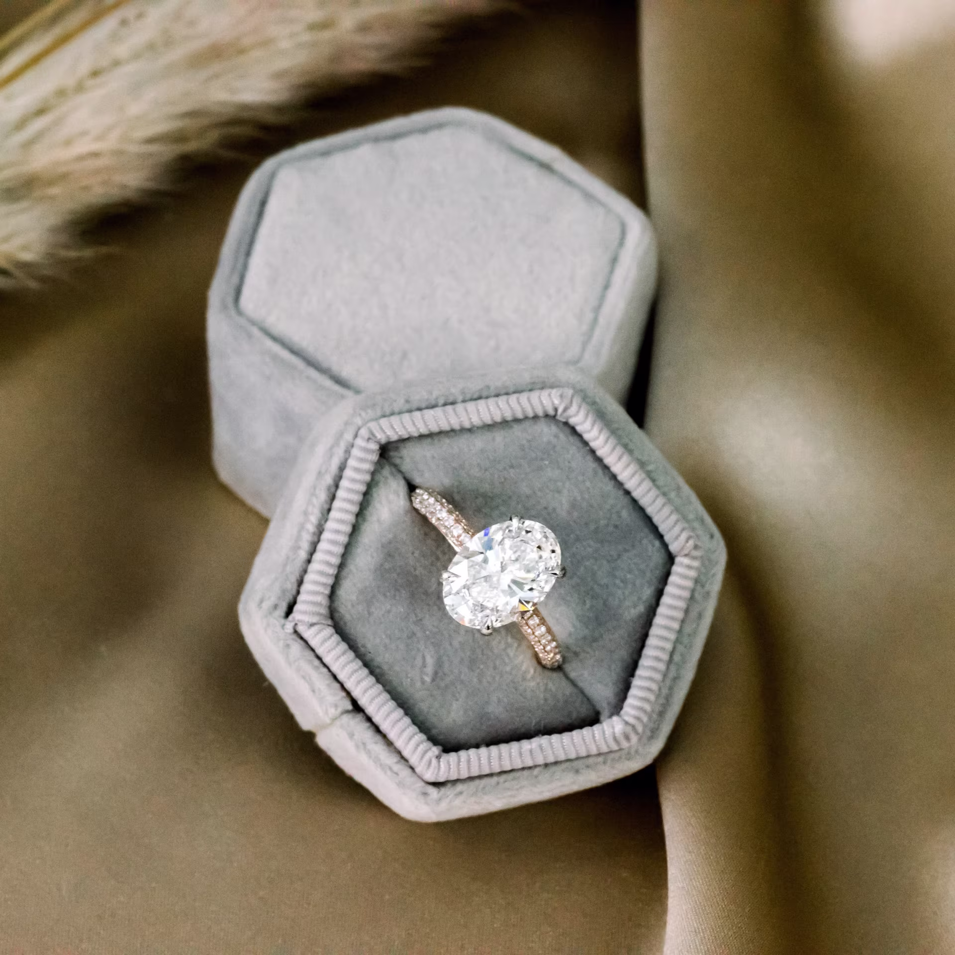 rose gold and platinum 3 carat oval three sided pave lab diamond engagement ring with hidden halo and diamond prongs ada diamonds design ad 172 macro