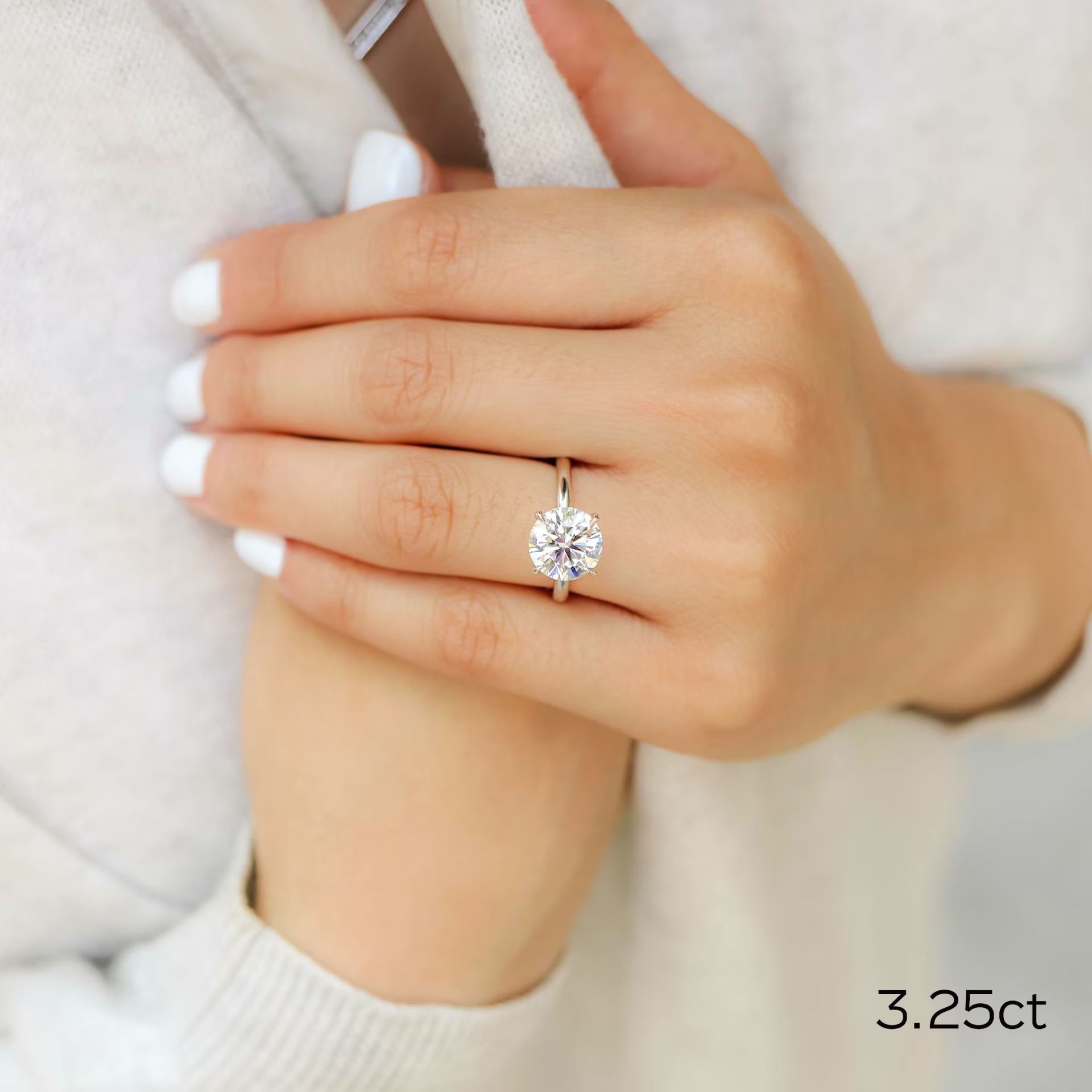 Platinum 3.25 Carat Round Lab Created Diamond Solitaire Engagement Ring Ada Diamonds Design AD066 Floral Background