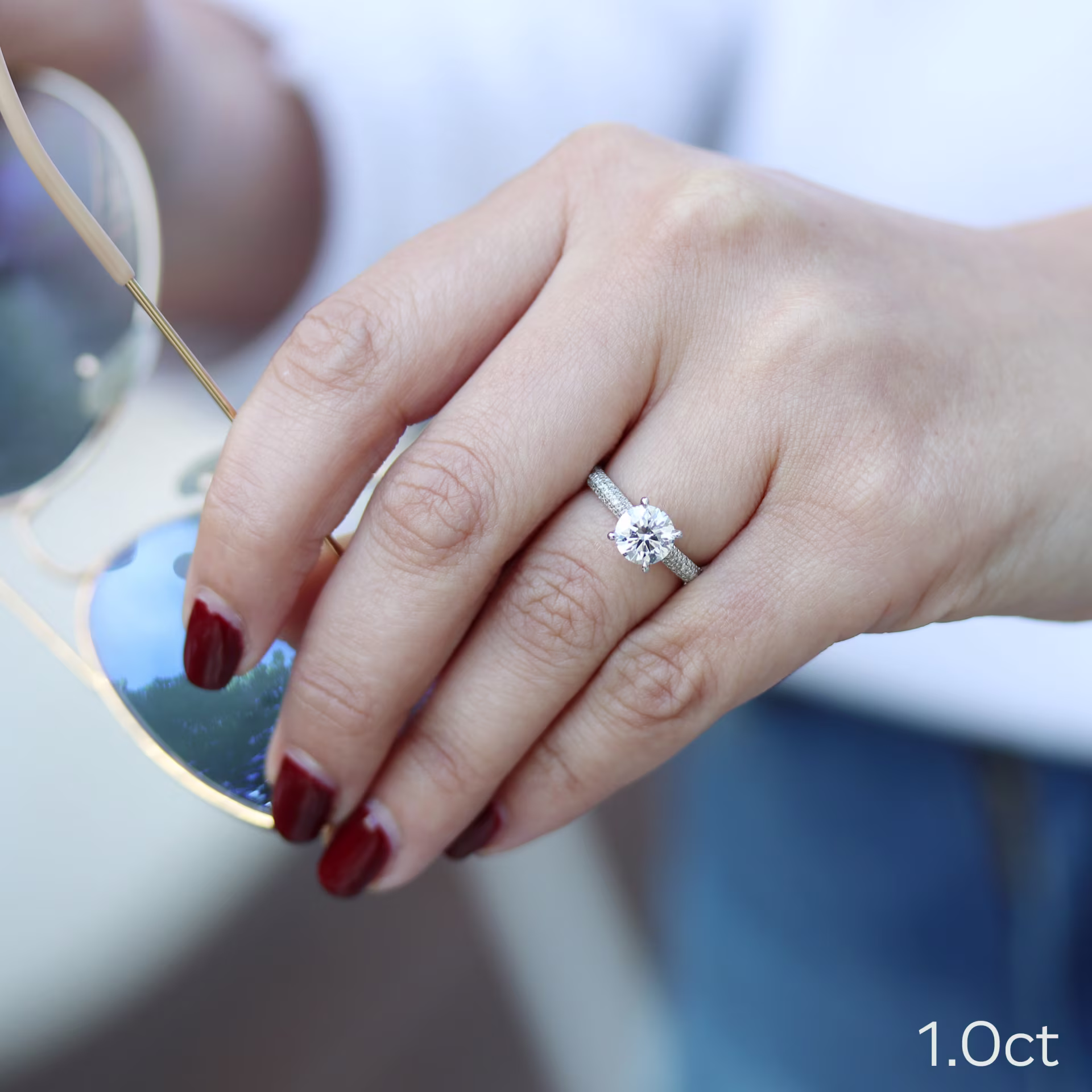 1ct round lab diamond in micro pave setting