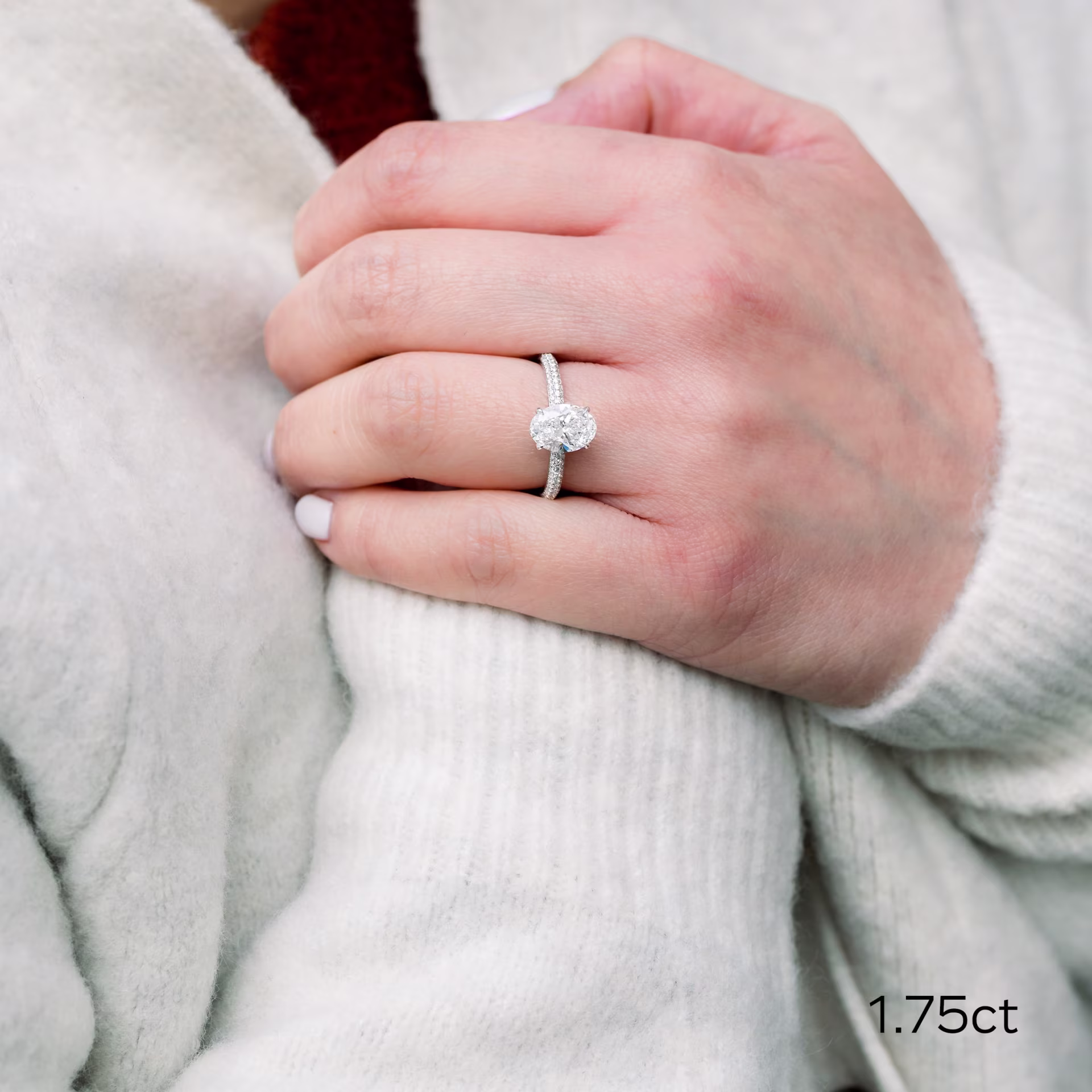 1.75ct oval lab diamond in micro pave setting