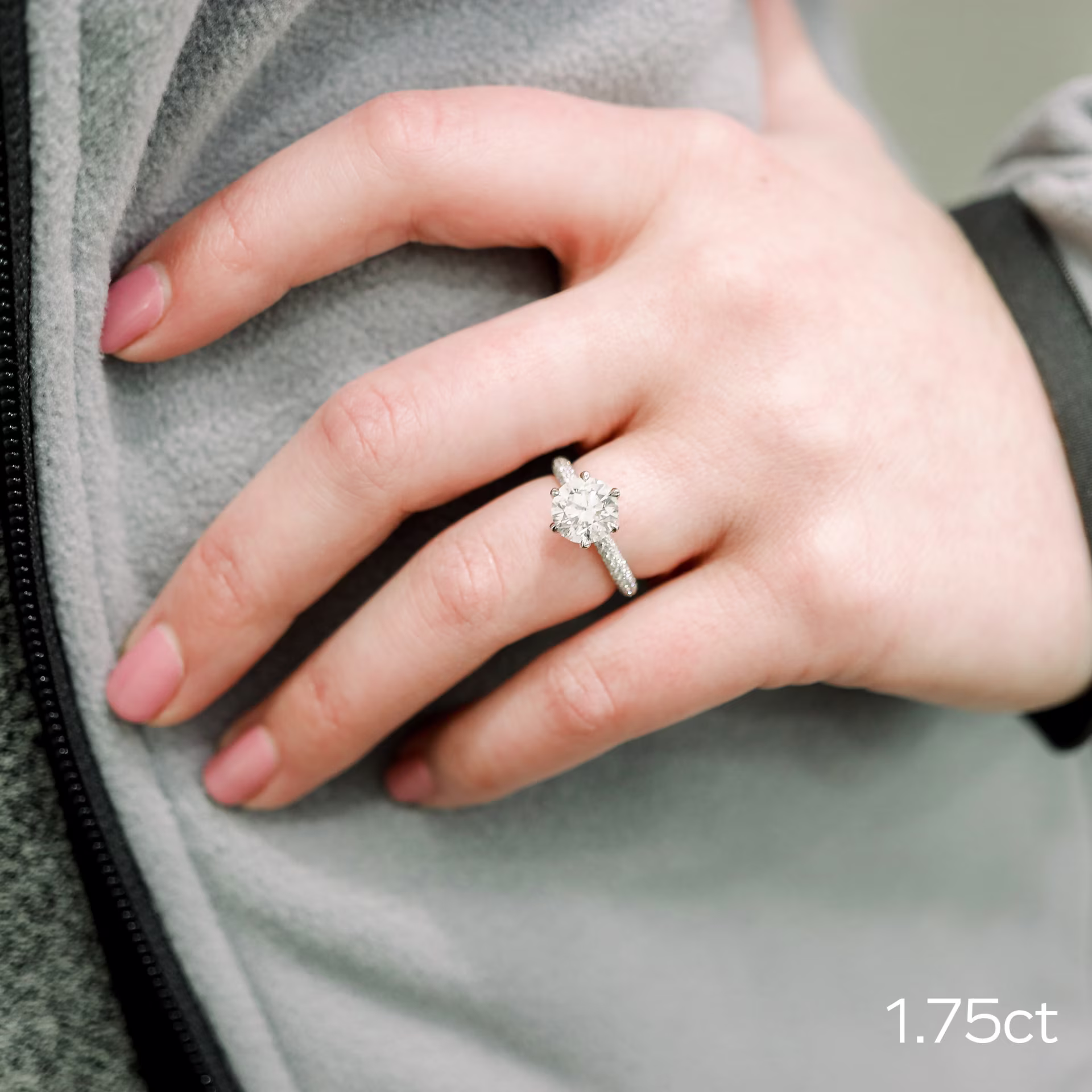 1.75ct round lab diamond in micro pave setting