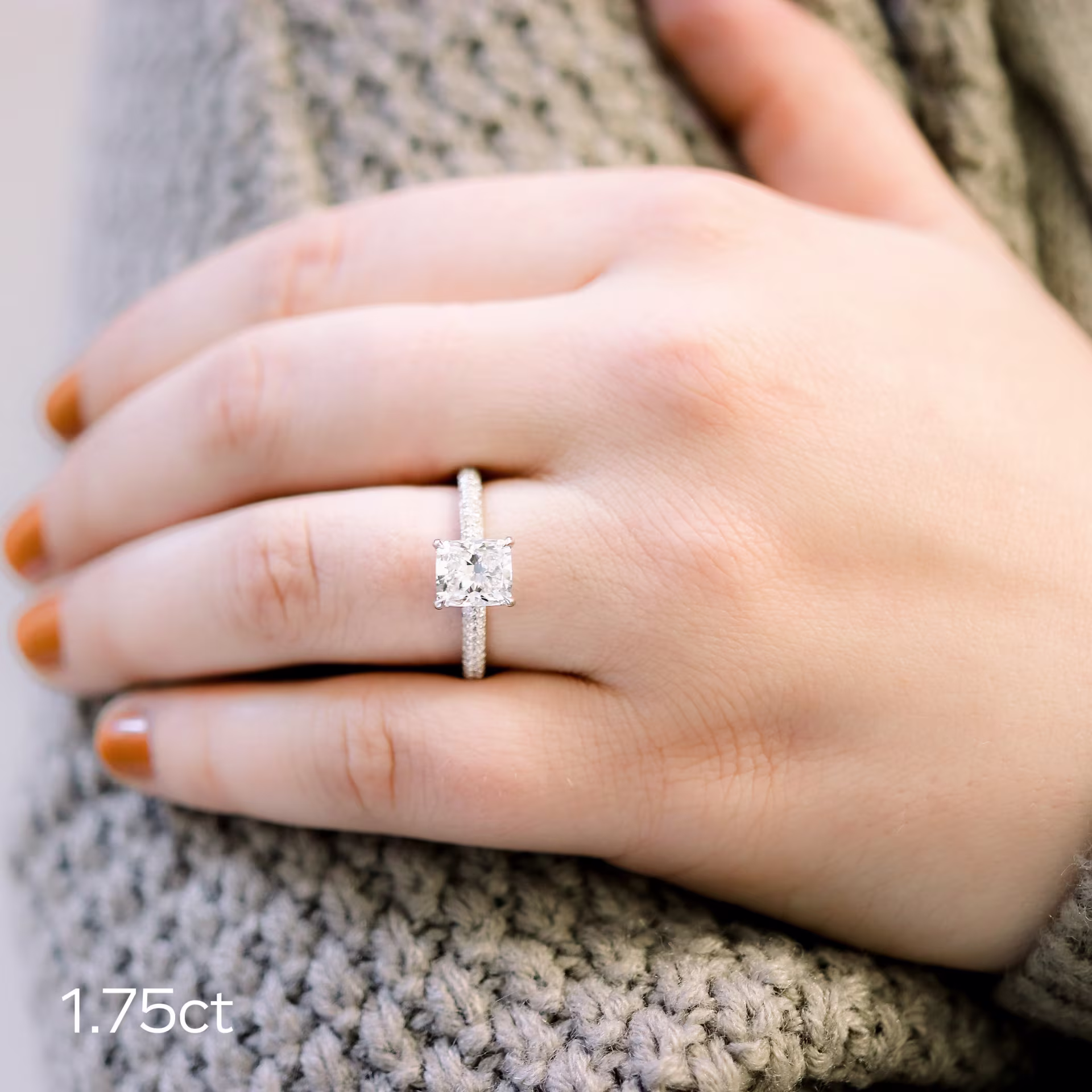 1.75ct cushion lab diamond in micro pave setting